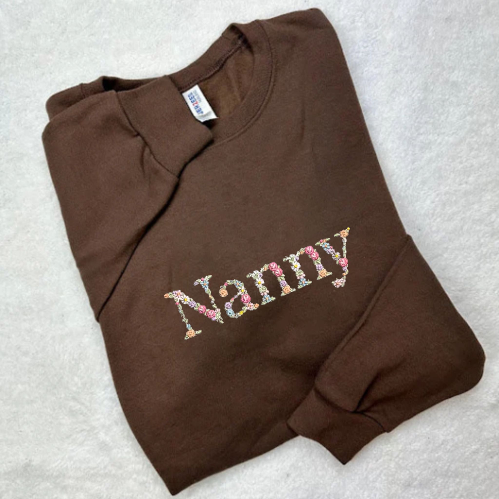 Custom Emroidered Floral Nanny Sweatshirt, Personalized Crewneck With Initial Or Icon On Sleeve, Unique Nanny Gift Ideas EM2