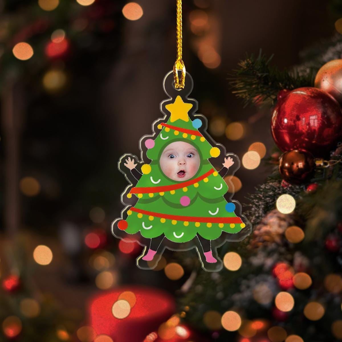 Custom Face Children Wearing Costumes In Christmas Theme Ornament, Custom Christmas Ornament Gift 2024, Custom Baby's First Christmas ORNO5