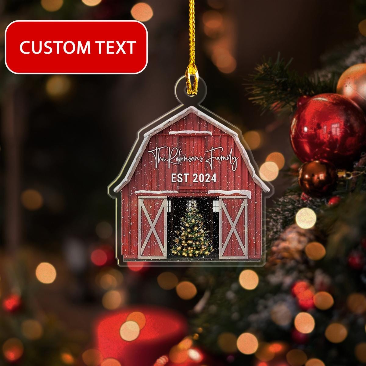 Custom Farm Christmas Ornaments 2024, Farmhouse Christmas Ornament, Farmhouse Ornament, Red Barn Ornament, Farmhouse Gift ORNO5