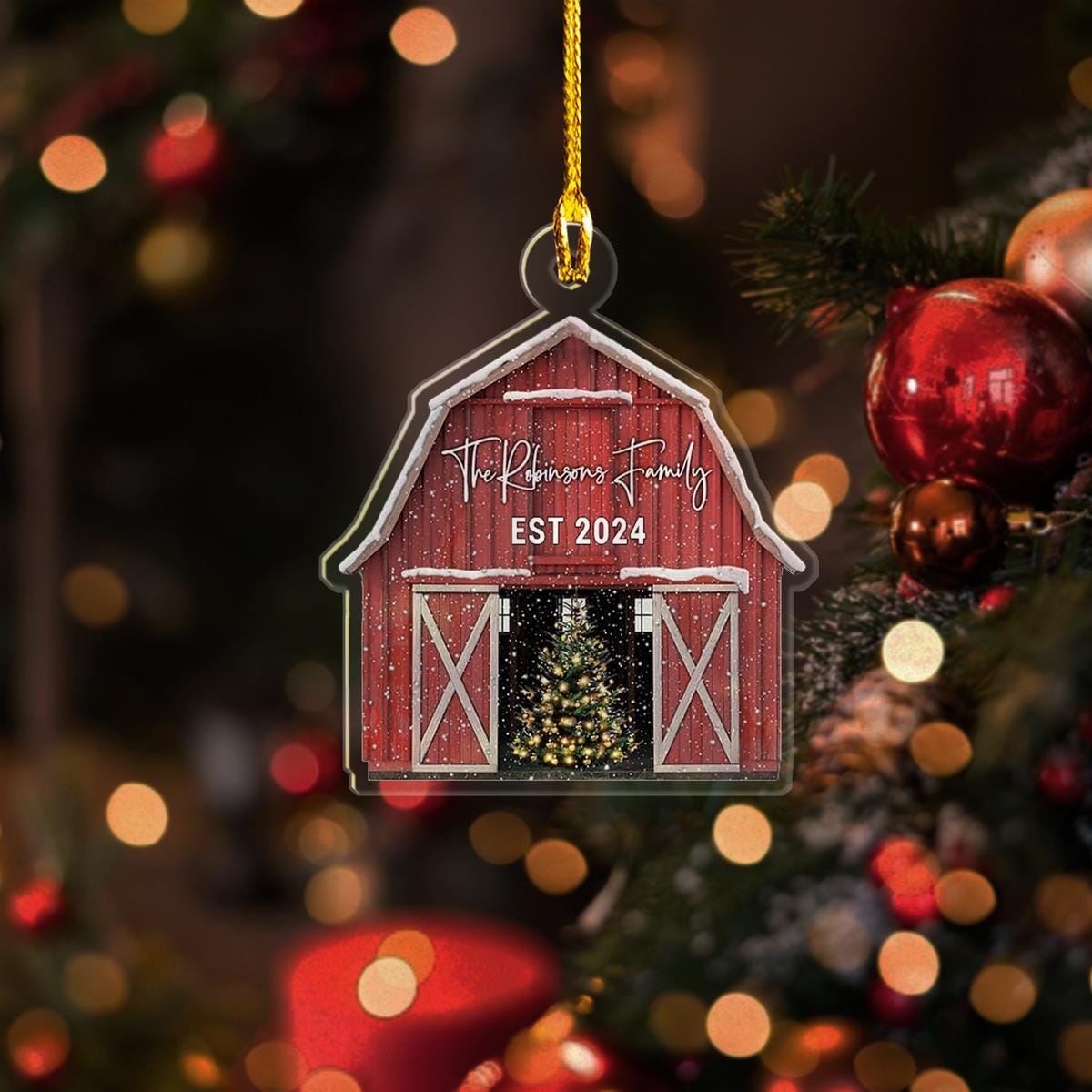 Custom Farm Christmas Ornaments 2024, Farmhouse Christmas Ornament, Farmhouse Ornament, Red Barn Ornament, Farmhouse Gift ORNO5