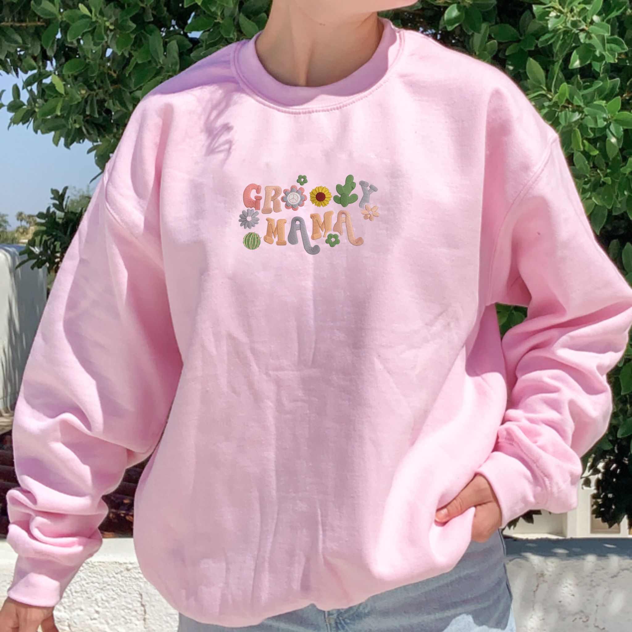 Custom Floral Groovy Mama Sweatshirt, Embroider with Flower, First Mothers Day Gifts EM5