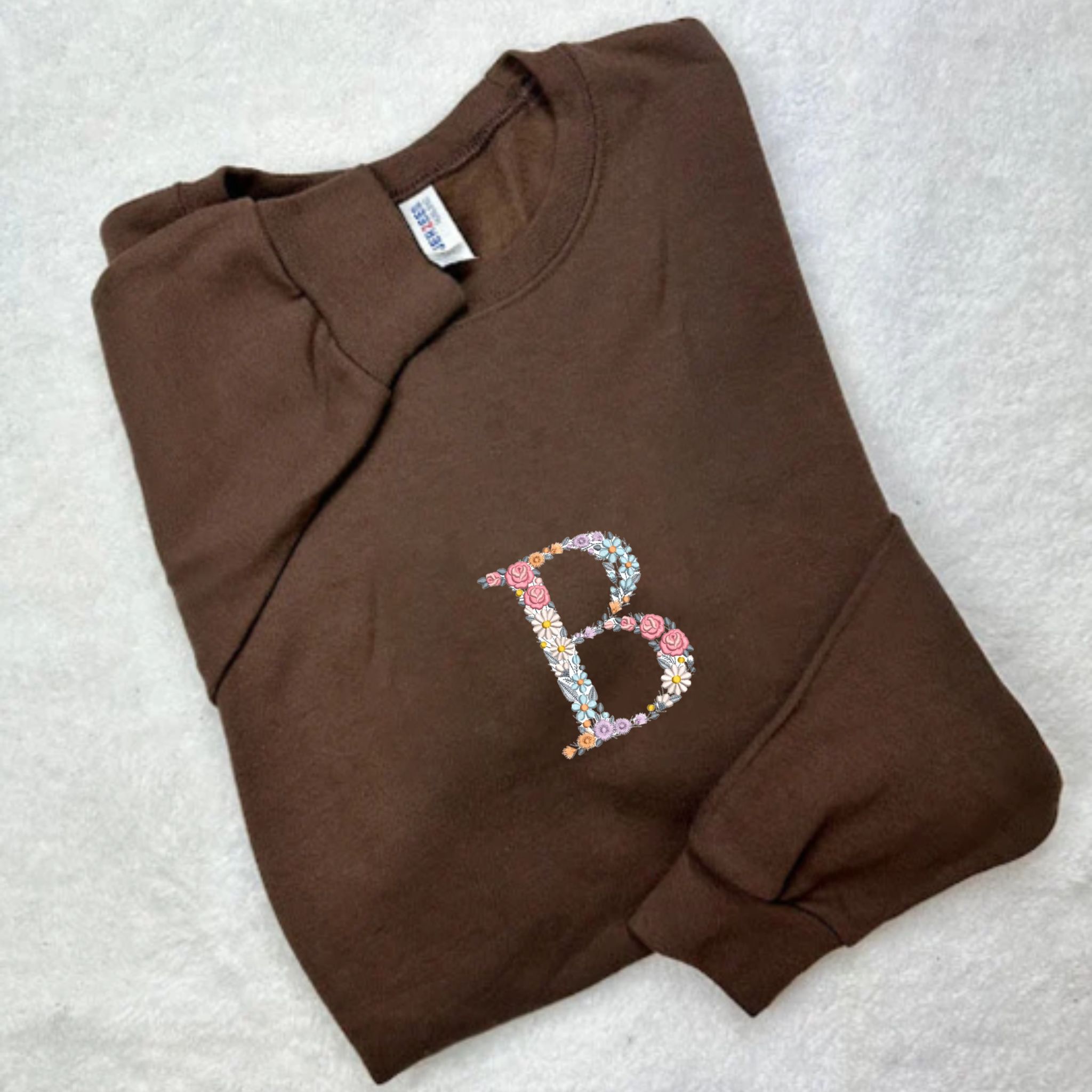 Custom Floral Letter Embroidery Sweatshirt, Upper Letter with Flower Tee, Unique Gift For Mom EM3