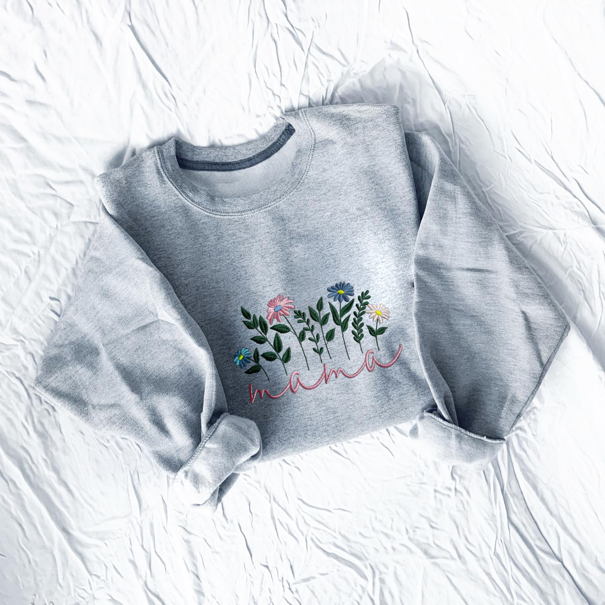 Custom Floral Mama Sweatshirt Embroidered Kid Name on SLeeve, The Unique Gift for Mother EM1