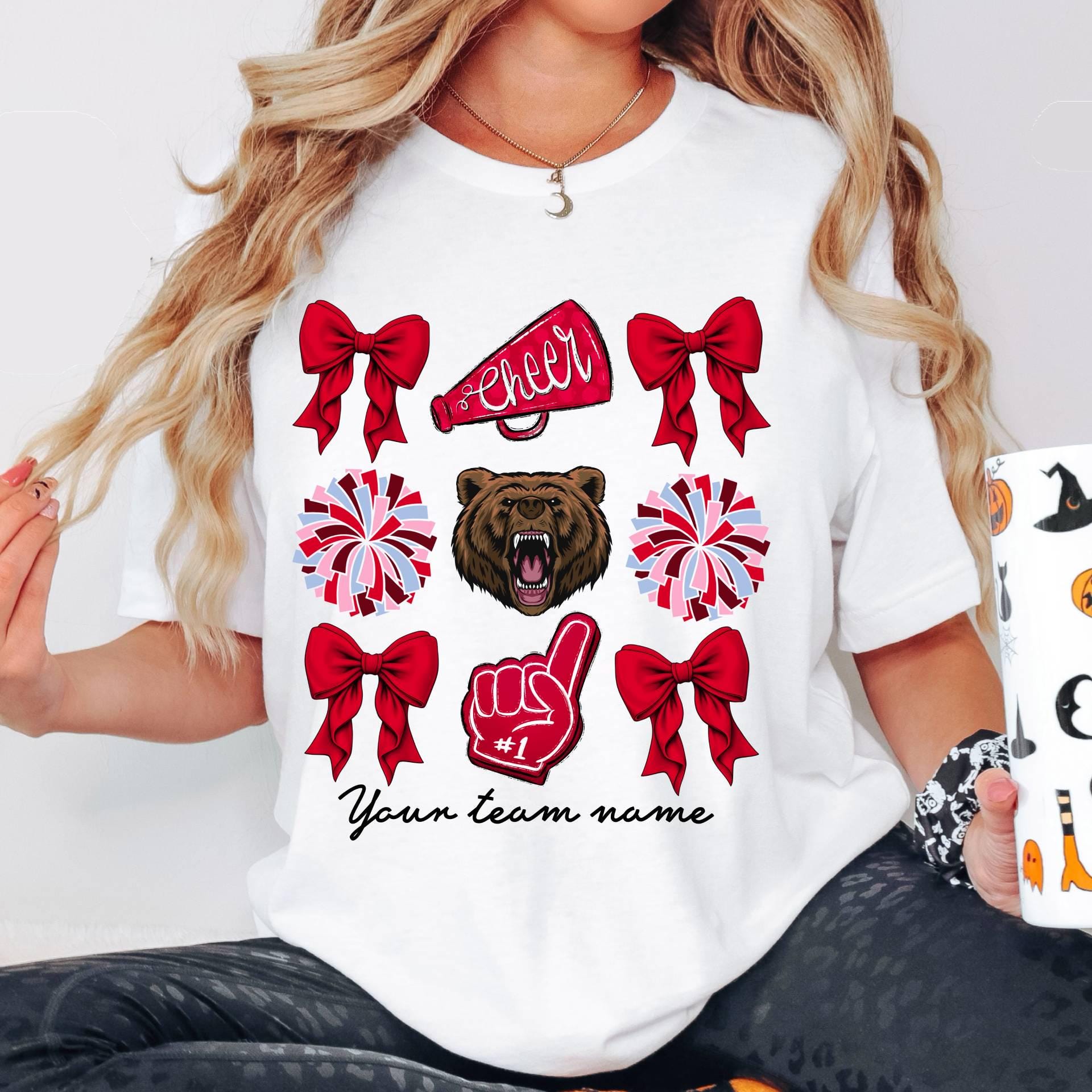 Custom Football Bow Shirt, Football Cheer Mom Shirt,Cheer Mascot Coquette Shirt,School Mascot Name Tee,Cheerleader Cheer Mom CUSFB