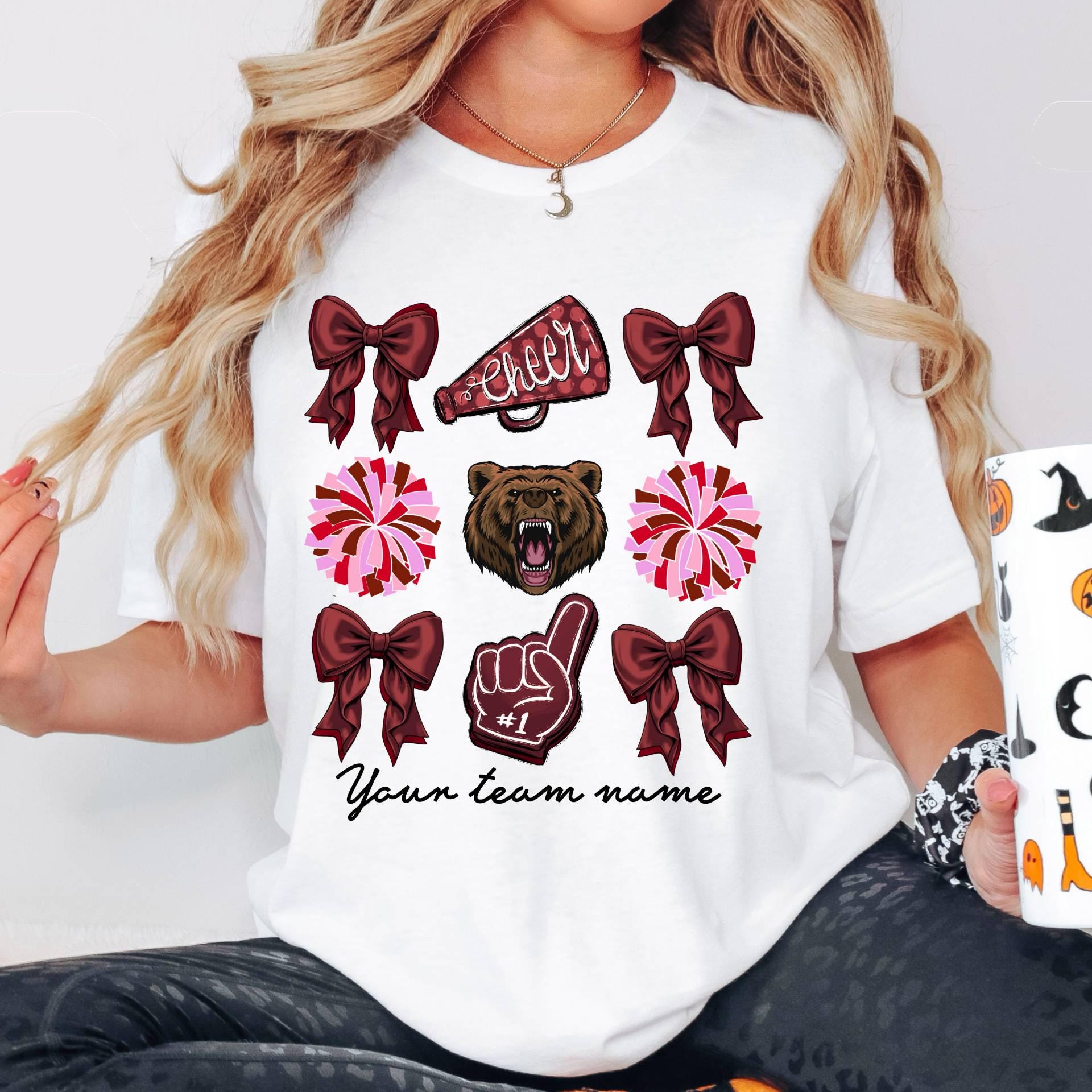 Custom Football Bow Shirt, Football Cheer Mom Shirt,Cheer Mascot Coquette Shirt,School Mascot Name Tee,Cheerleader Cheer Mom CUSFB