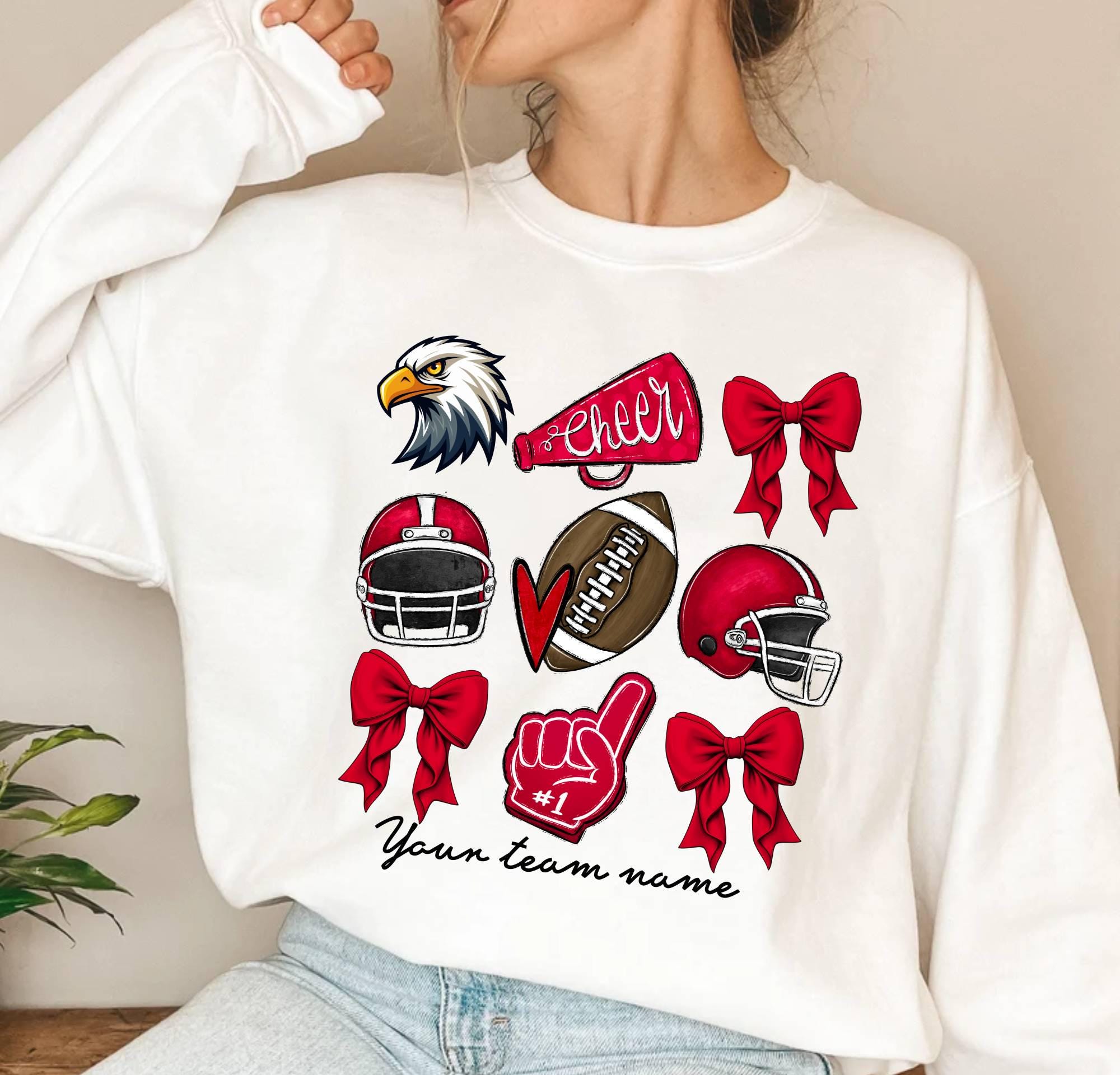 Custom Football Cheer Mom Sweatshirt,Cute Mascot Bow Sweatshirt,Coquette Bow School Spirit Sweatshirt,Custom Game Day Football Team Sweater 1 FB2308