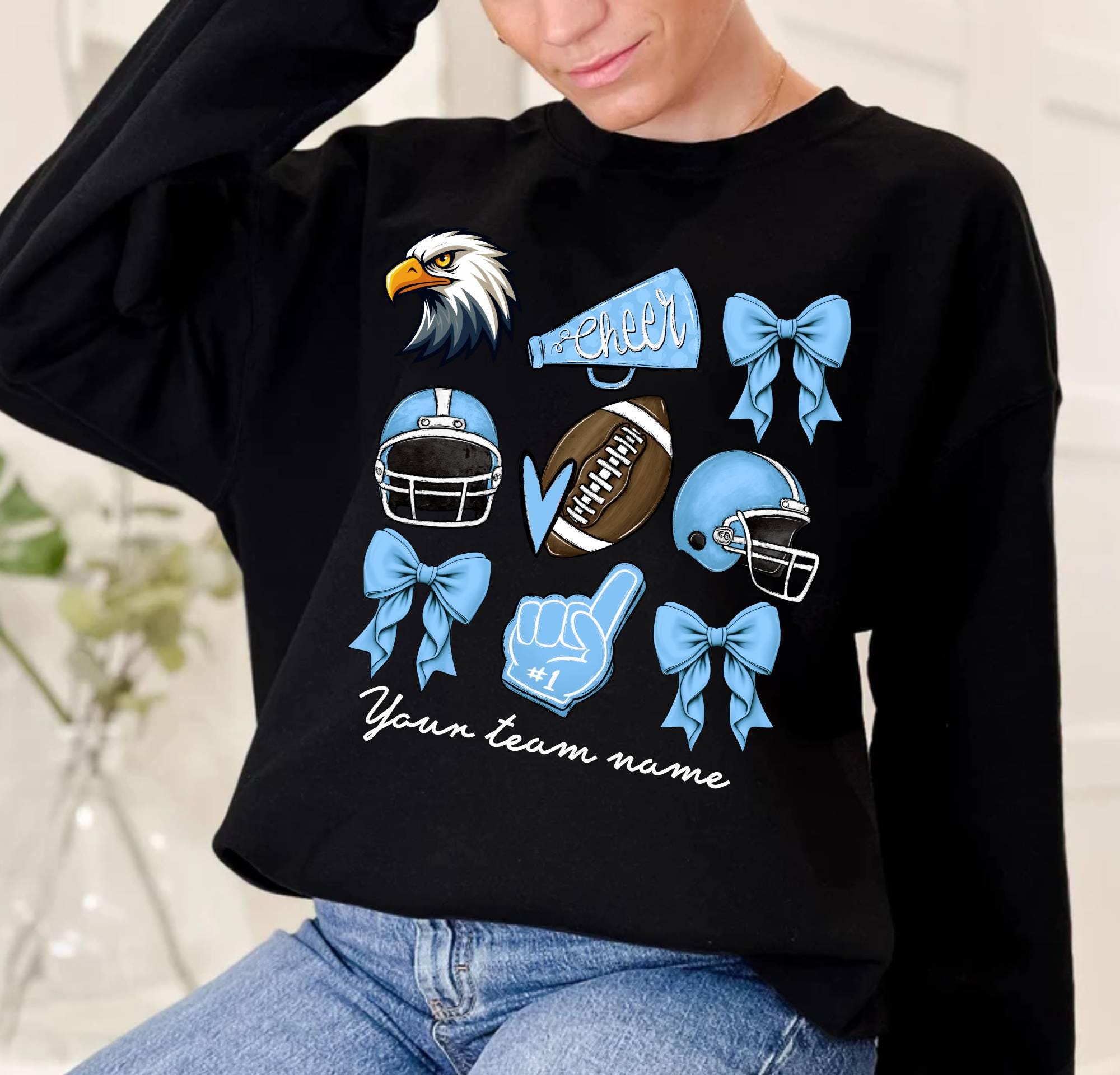 Custom Football Cheer Mom Sweatshirt,Cute Mascot Bow Sweatshirt,Coquette Bow School Spirit Sweatshirt,Custom Game Day Football Team Sweater 1 FB2308