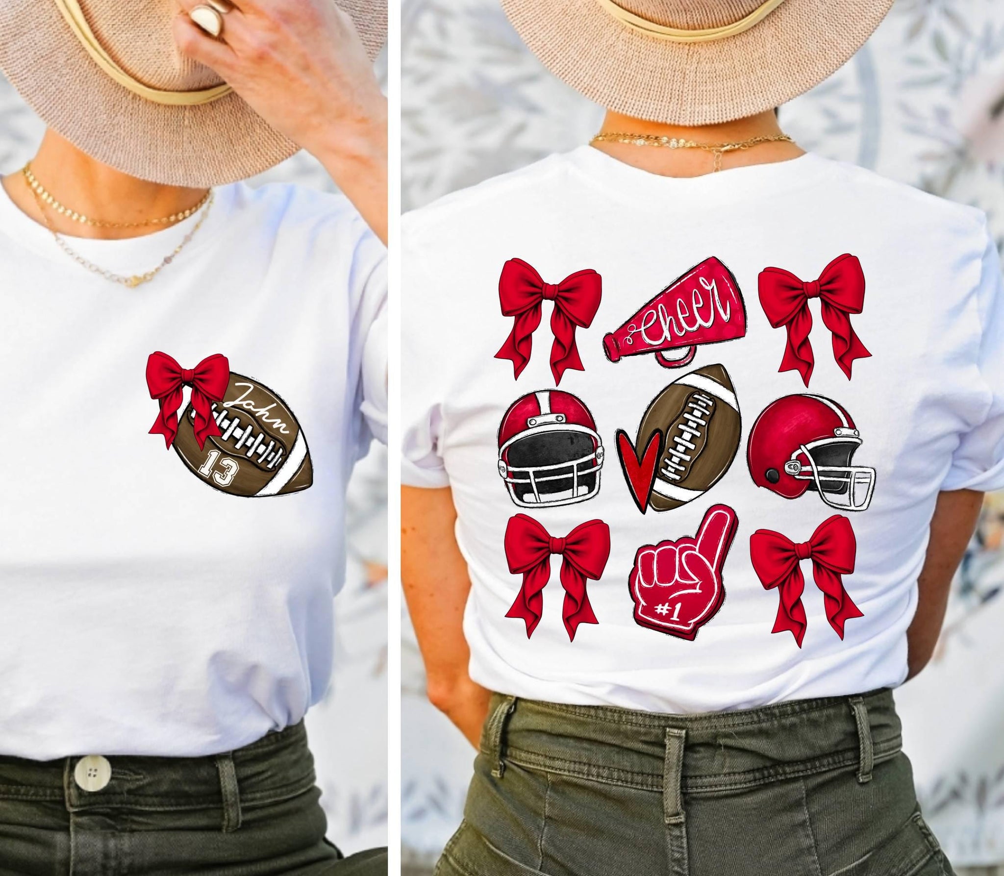 Custom Football Mom Shirt, Mascot Bow Front & Back Shirt, Coquette Bow School Spirit Tshirt, Cute Cheer Mascot Tee,Cheerleader Cheer Mom Tee 1 FB2308