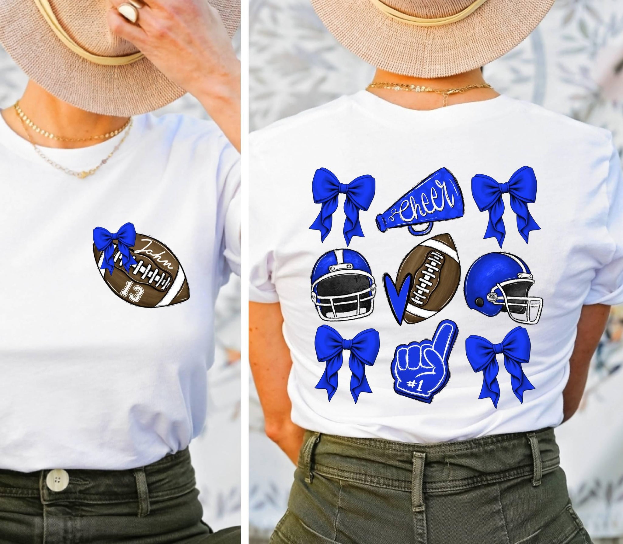 Custom Football Mom Shirt, Mascot Bow Front & Back Shirt, Coquette Bow School Spirit Tshirt, Cute Cheer Mascot Tee,Cheerleader Cheer Mom Tee 1 FB2308