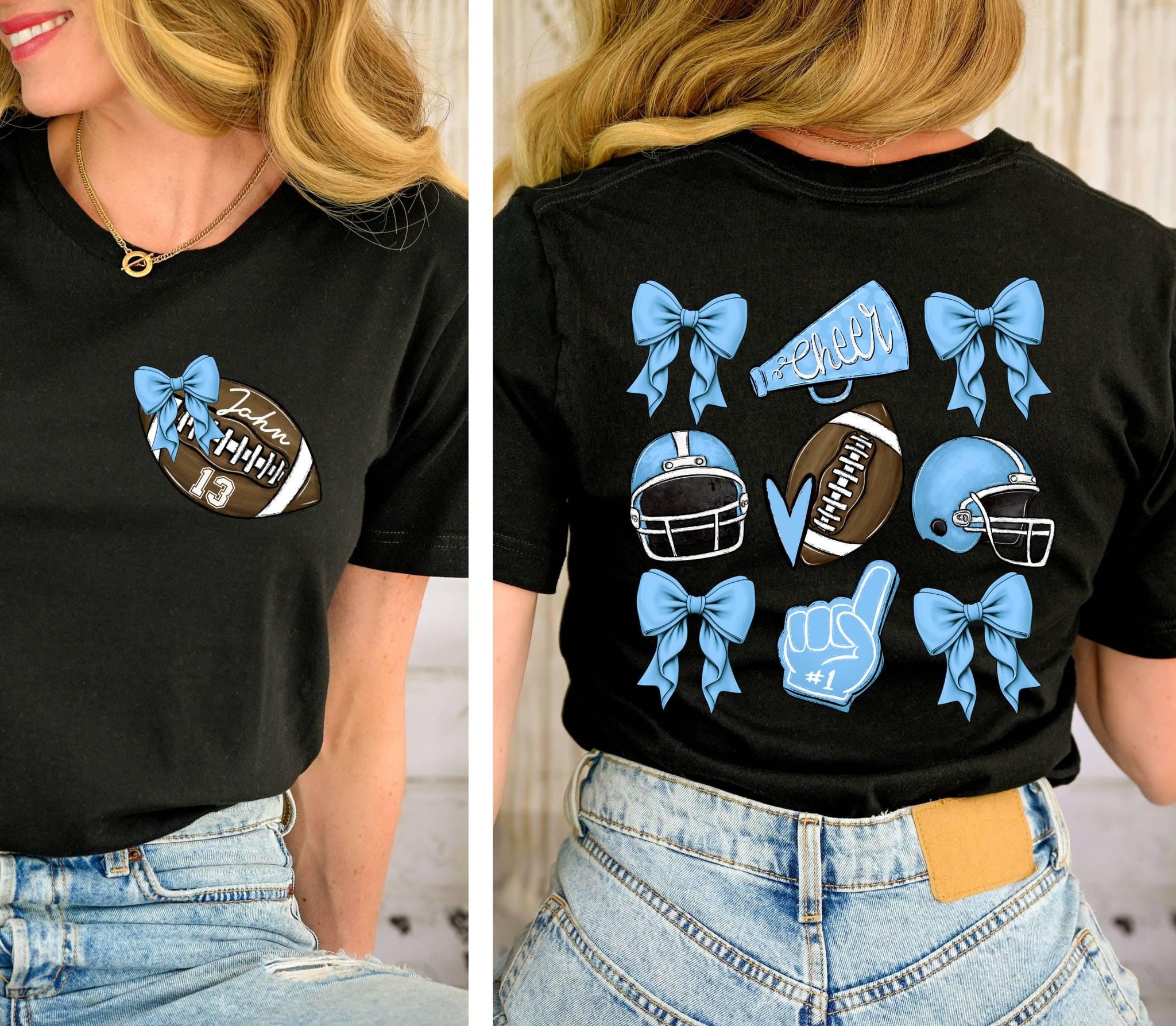 Custom Football Mom Shirt, Mascot Bow Front & Back Shirt, Coquette Bow School Spirit Tshirt, Cute Cheer Mascot Tee,Cheerleader Cheer Mom Tee 1 FB2308