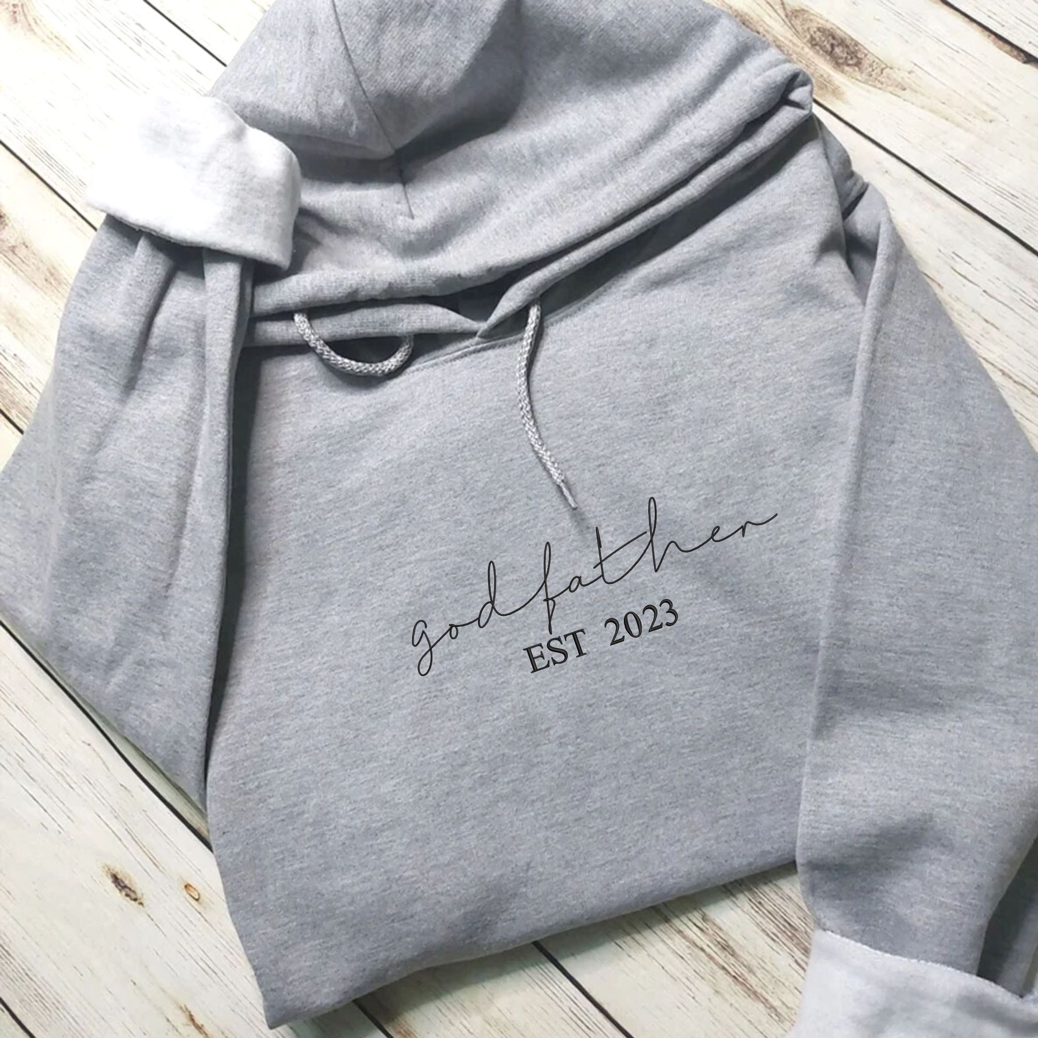 Custom God Father EST Hoodie With Kids Name On Sleeve, Best Godfather Gifts From Godson em1