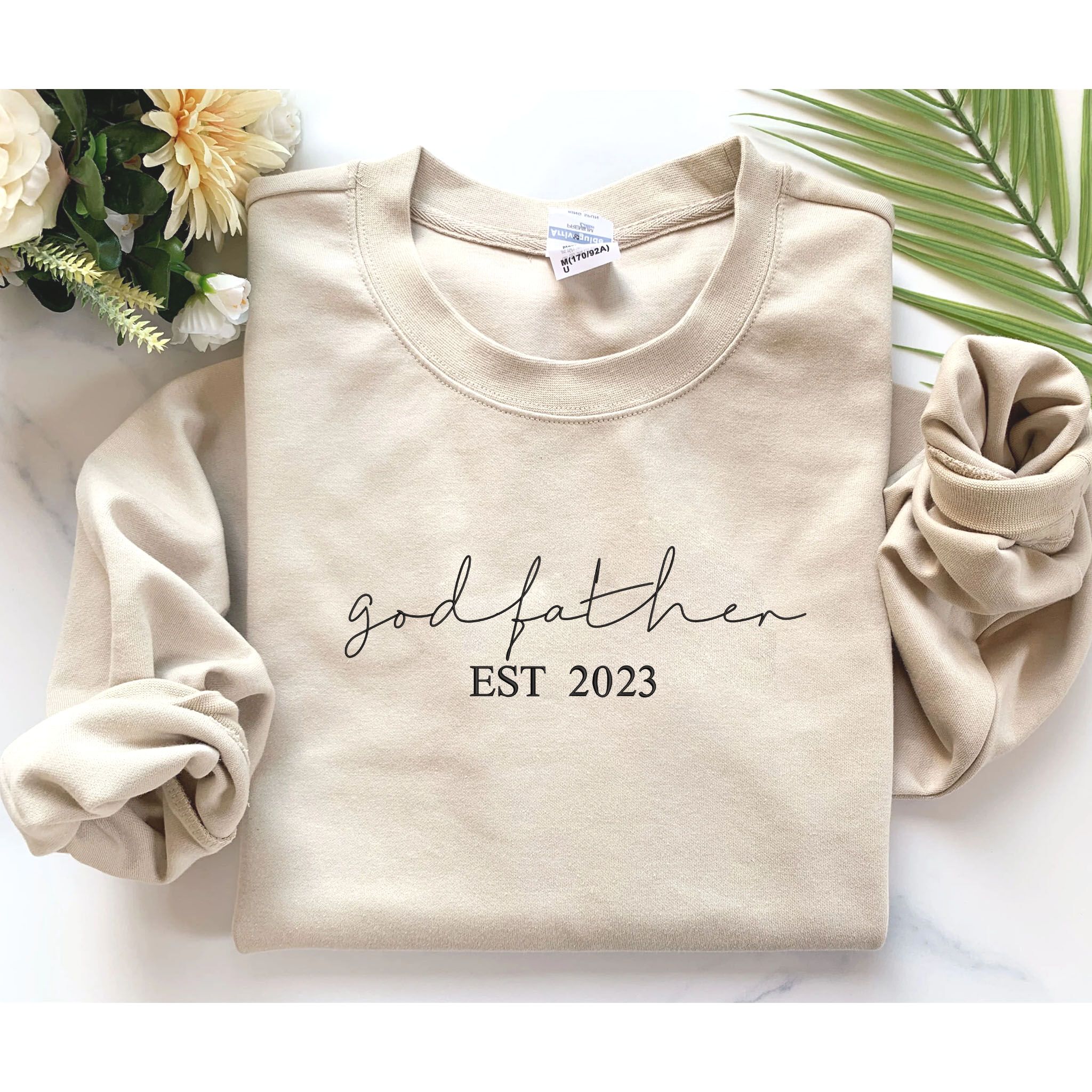 Custom God Father EST Sweatshirt With Kids Name On Sleeve, Best Godfather Gifts From Godson em1