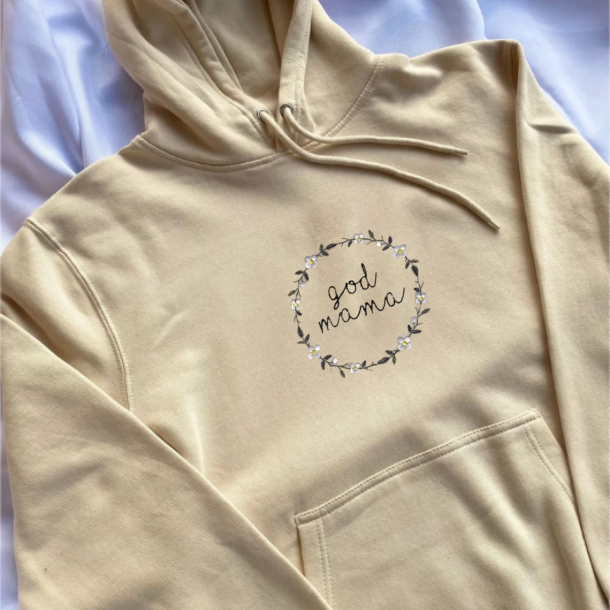 Custom God Mother Embroidery Hoodie, Personalized Hood On The Sleeve, Best Gift For Mother Day's em1