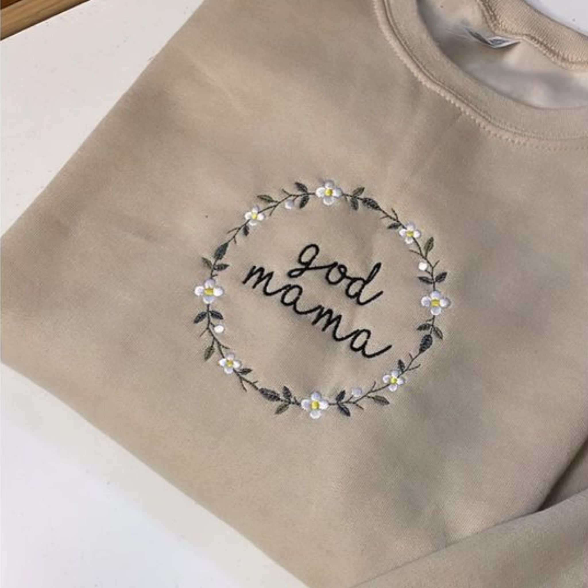 Custom God Mother Embroidery Sweatshirt, Personalized Crewneck On The Sleeve, Best Gift For Mother Day's em1