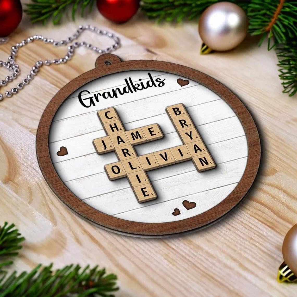 Custom Grandma Grandkids Crossword Puzzle Ornament, Custom Family Christmas Ornament, Family Christmas Keepsake, Grandkids Ornament OROC24