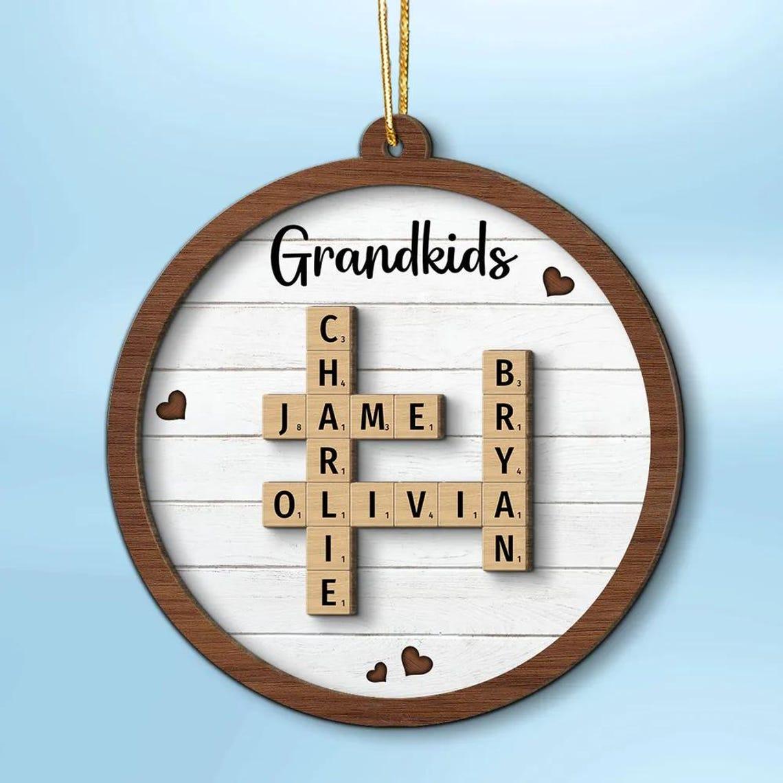 Custom Grandma Grandkids Crossword Puzzle Ornament, Custom Family Christmas Ornament, Family Christmas Keepsake, Grandkids Ornament OROC24