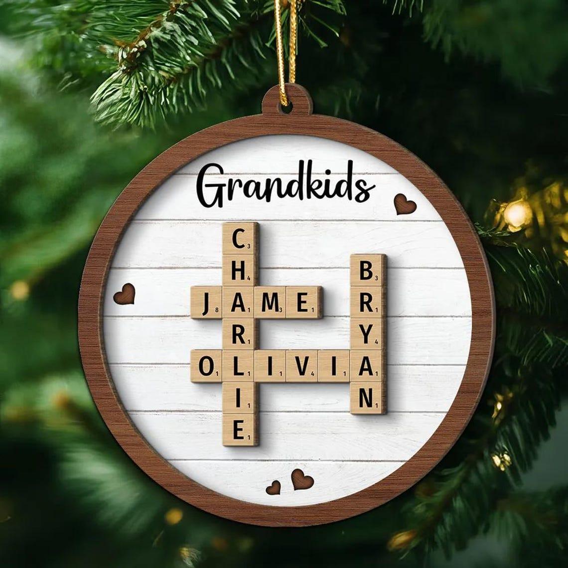 Custom Grandma Grandkids Crossword Puzzle Ornament, Custom Family Christmas Ornament, Family Christmas Keepsake, Grandkids Ornament OROC24