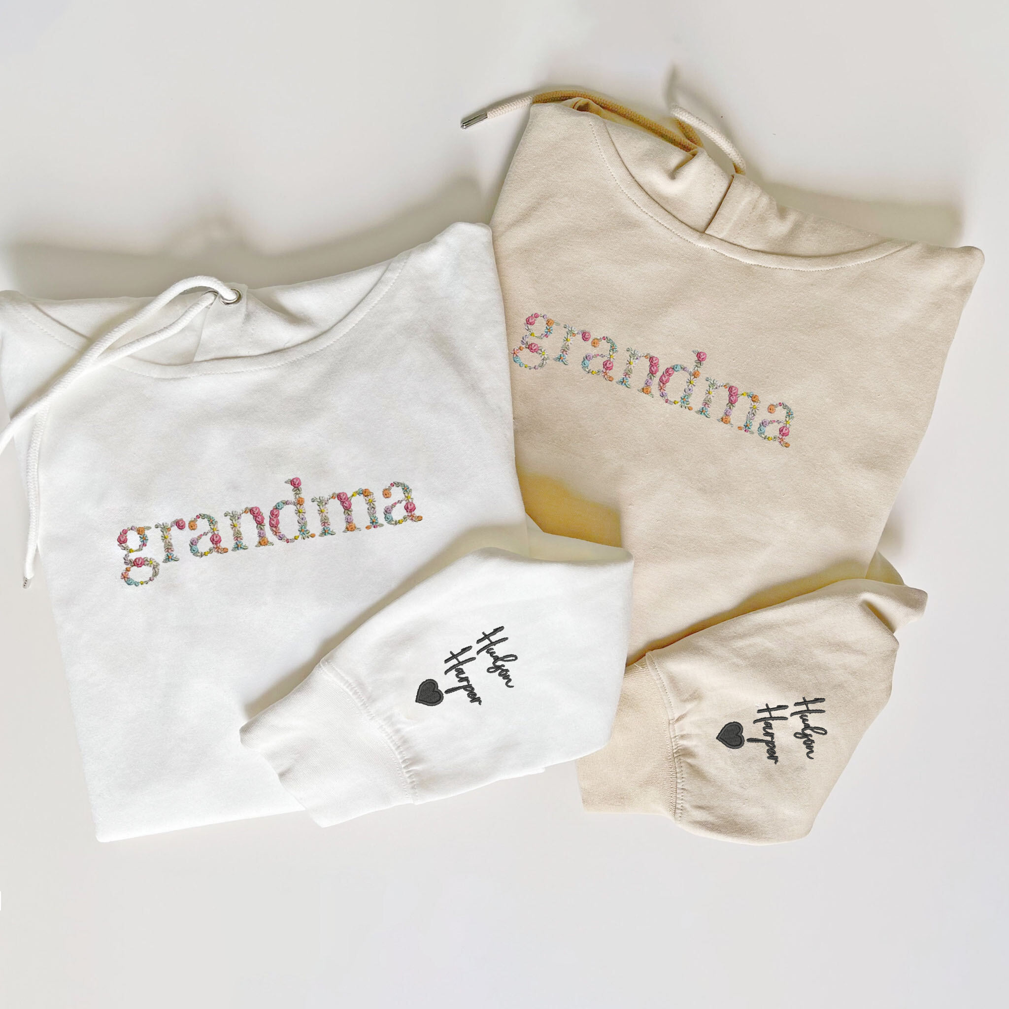 Custom Grandma Hoodie, Embroidery Hoodie Flower Letter, Gifts for Grandparents EM3