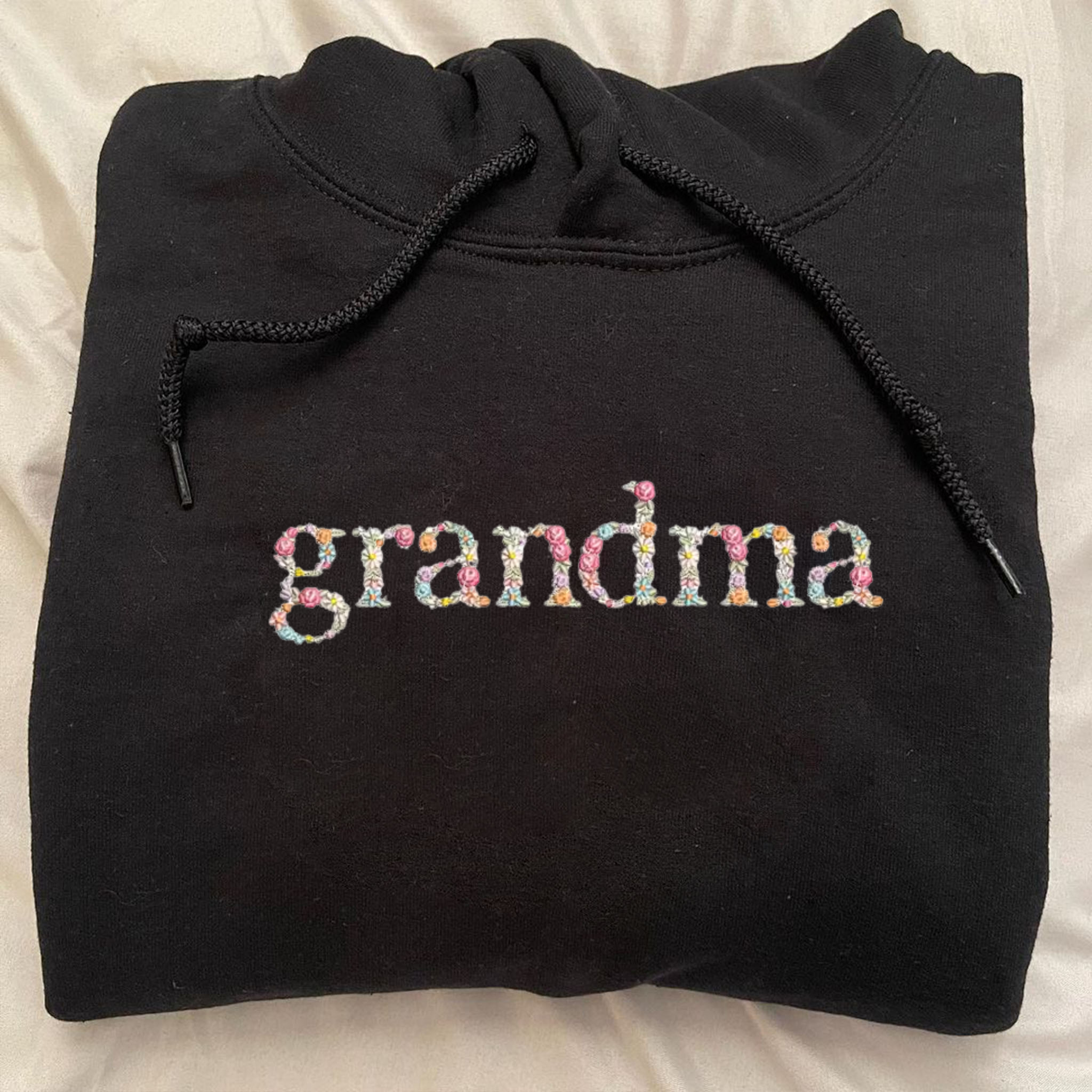 Custom Grandma Hoodie, Embroidery Hoodie Flower Letter, Gifts for Grandparents EM3