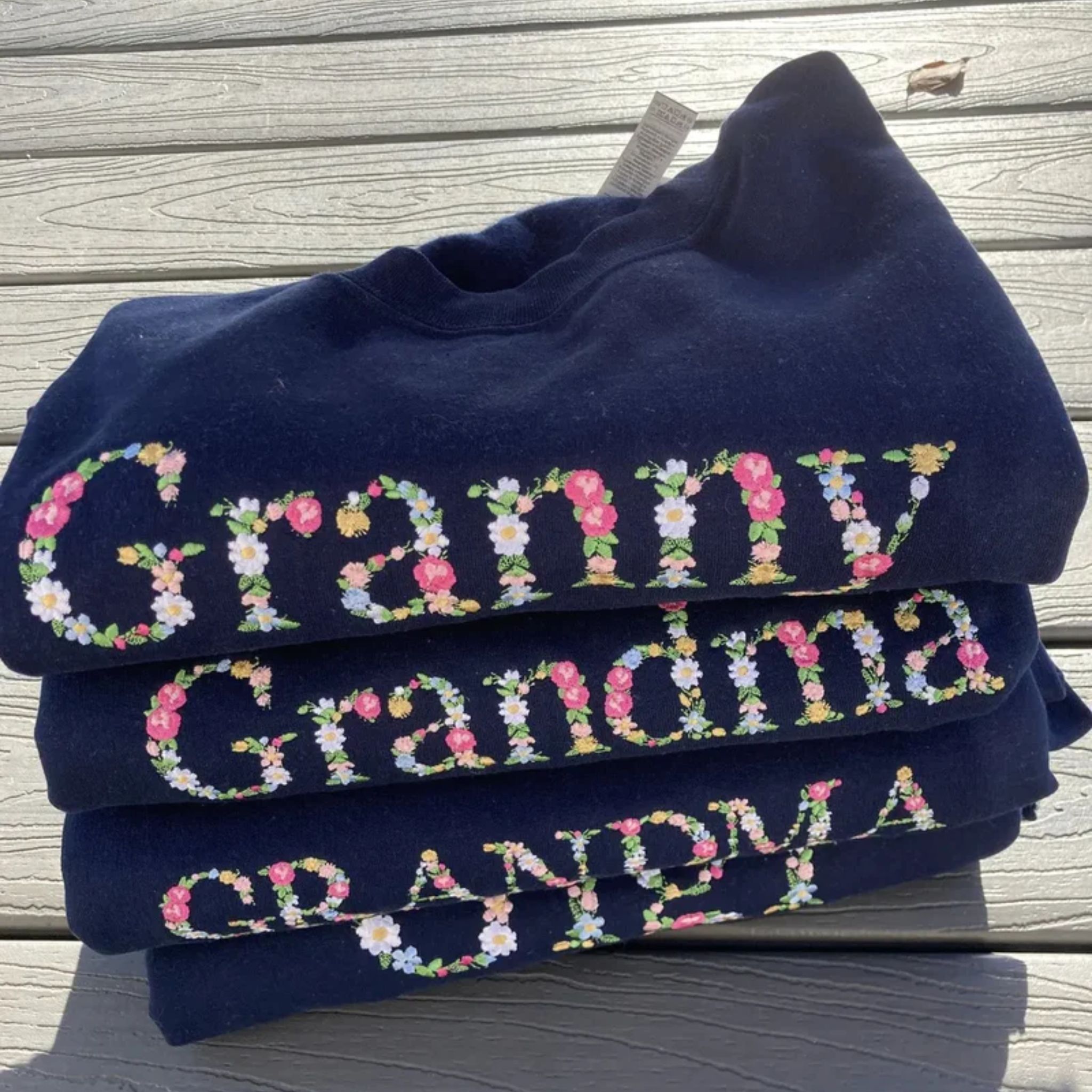 Custom Grandma Sweatshirt, Embroidery Crewneck Flower Letter, Gifts for Grandparents EM1