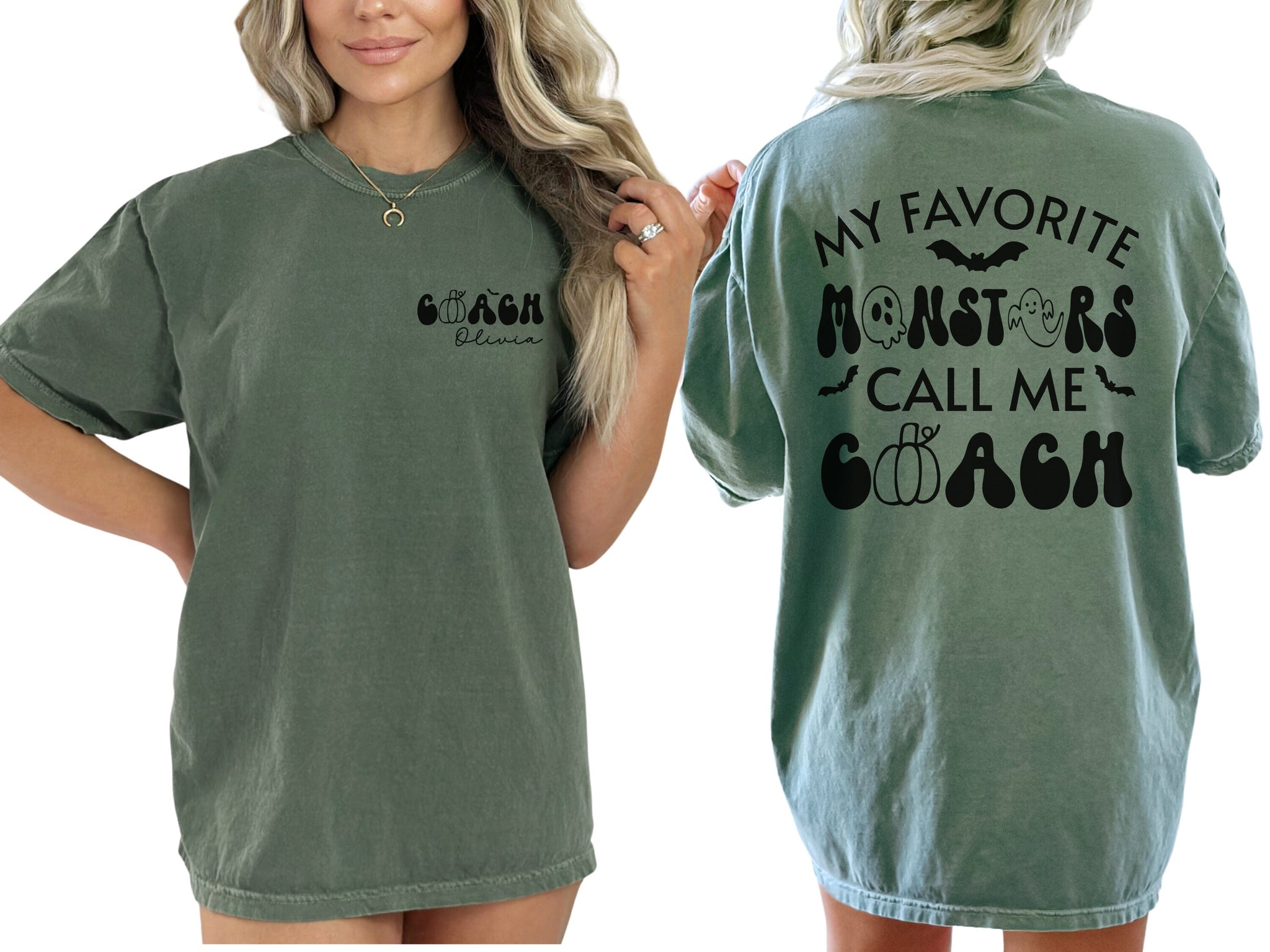 Custom Halloween Coach Shirt with Name, My Favorite Monsters Call Me Coach TShirt, Personalized Coach T Shirt, Cute Sports Gift for Coach CUSFB