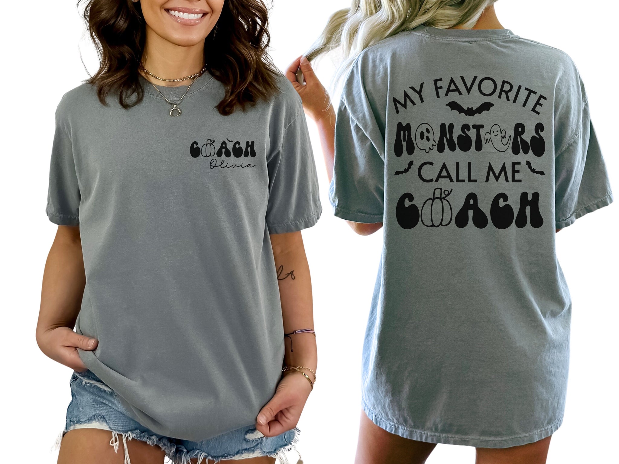 Custom Halloween Coach Shirt with Name, My Favorite Monsters Call Me Coach TShirt, Personalized Coach T Shirt, Cute Sports Gift for Coach  FB2308