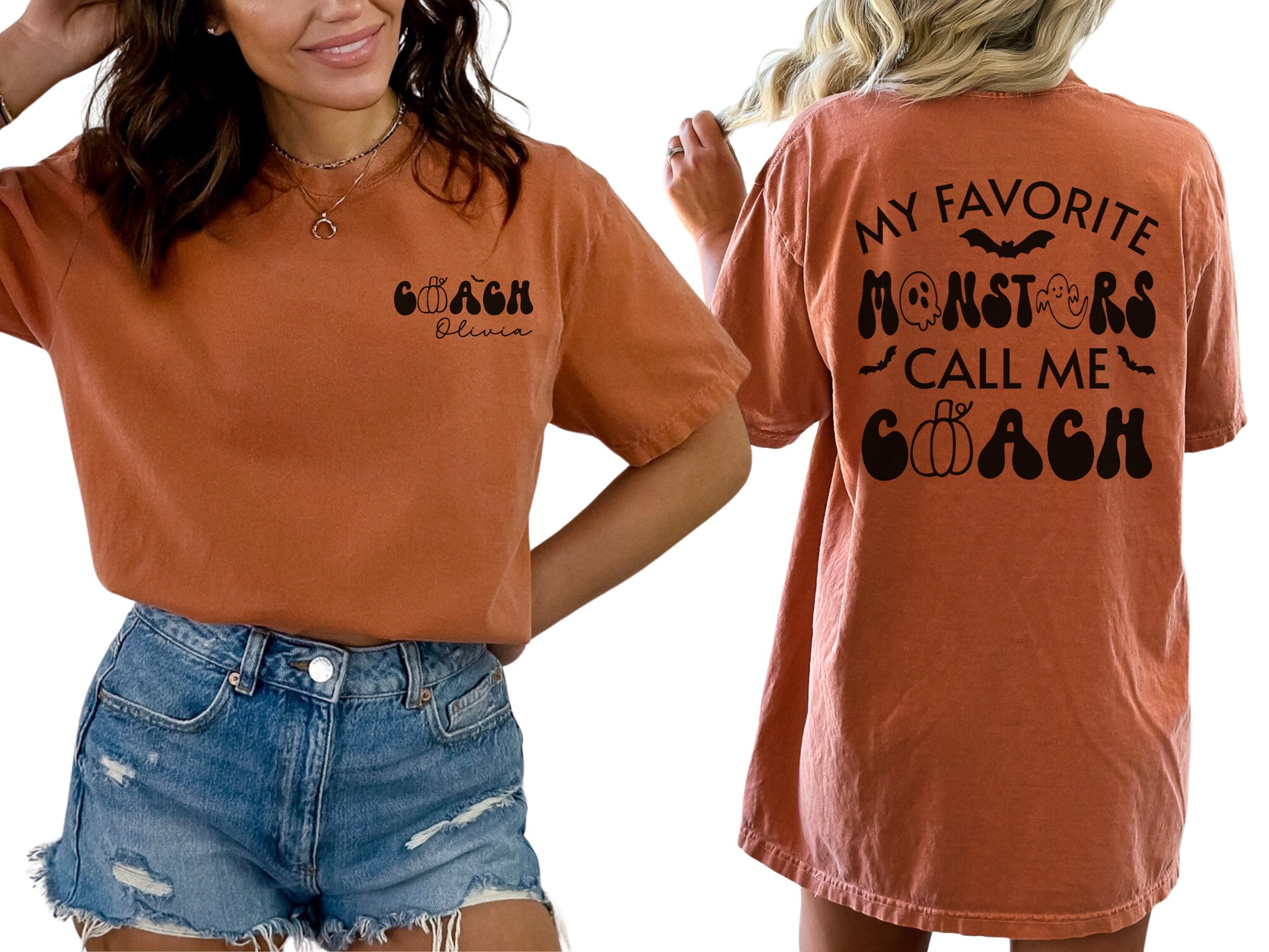 Custom Halloween Coach Shirt with Name, My Favorite Monsters Call Me Coach TShirt, Personalized Coach T Shirt, Cute Sports Gift for Coach  FB2308