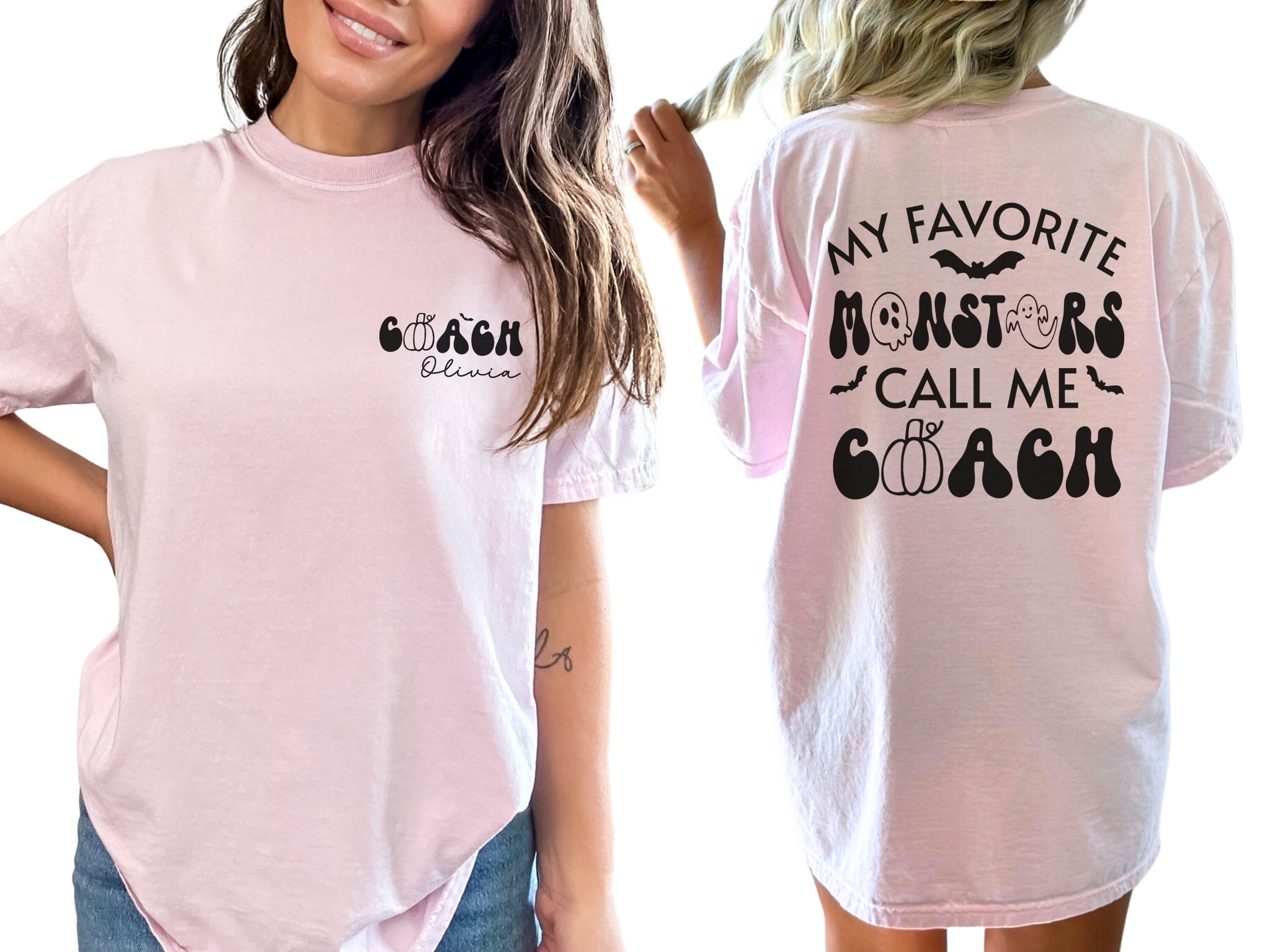 Custom Halloween Coach Shirt with Name, My Favorite Monsters Call Me Coach TShirt, Personalized Coach T Shirt, Cute Sports Gift for Coach  FB2308