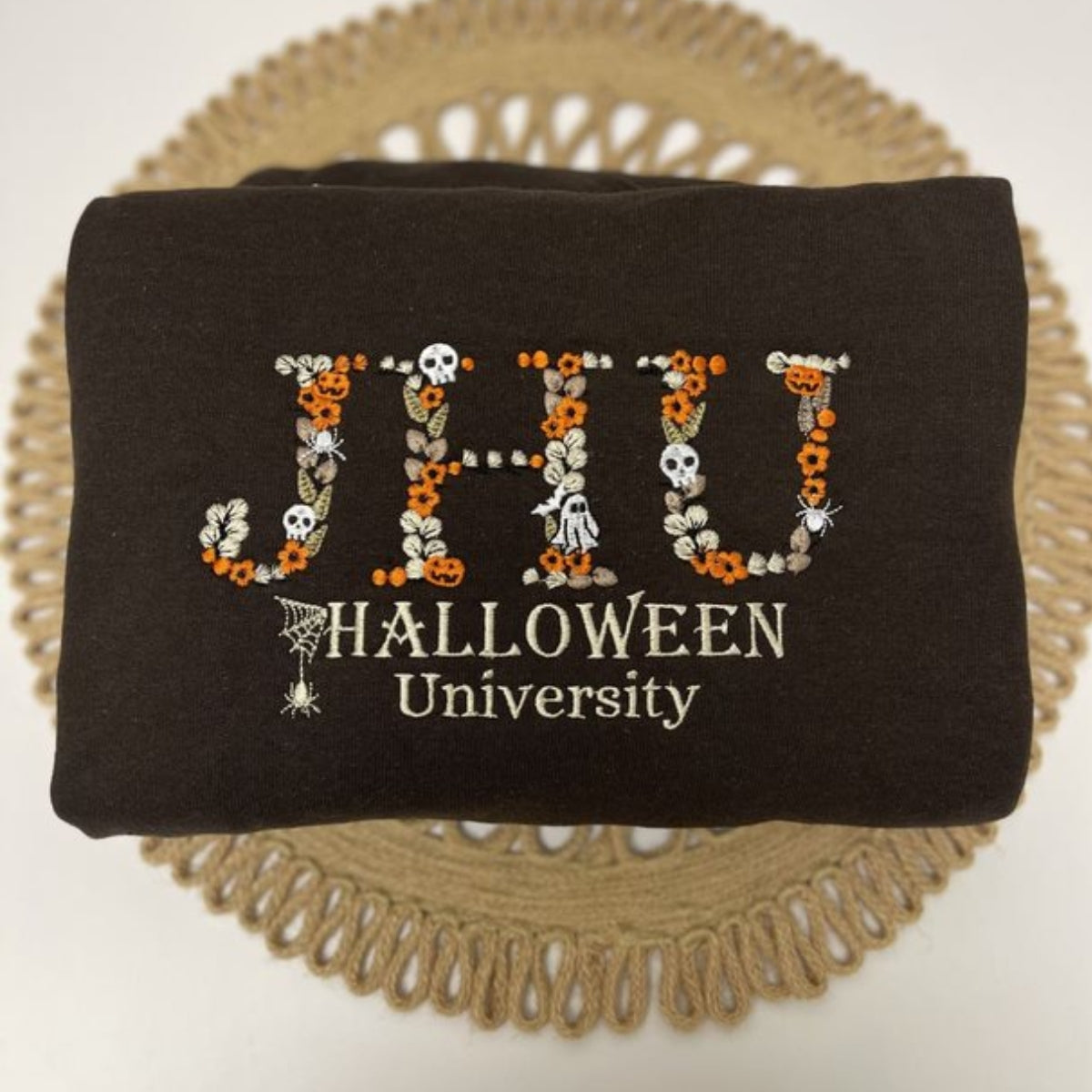 Custom Halloween University Sweatshirt with Floral Name, Embroidered Halloween Crewneck or Hoodie EMHA2608