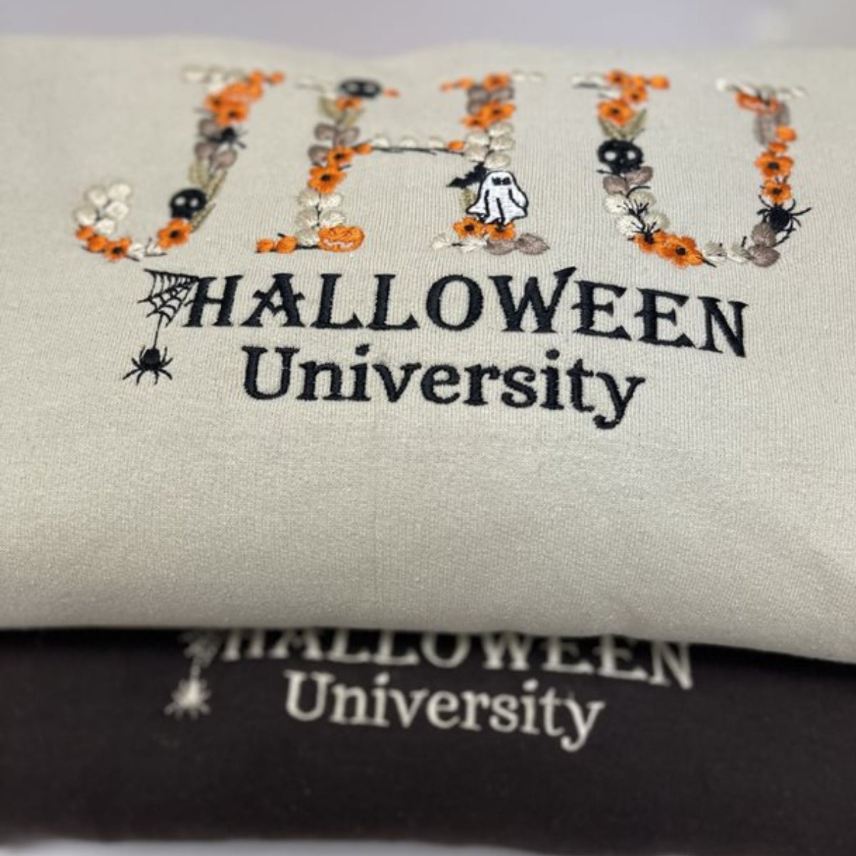 Custom Halloween University Sweatshirt with Floral Name, Embroidered Halloween Crewneck or Hoodie EMHA2608