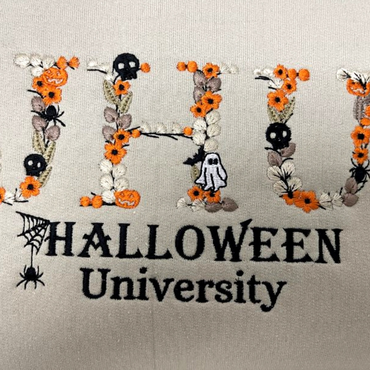 Custom Halloween University Sweatshirt with Floral Name, Embroidered Halloween Crewneck or Hoodie EMHA2608
