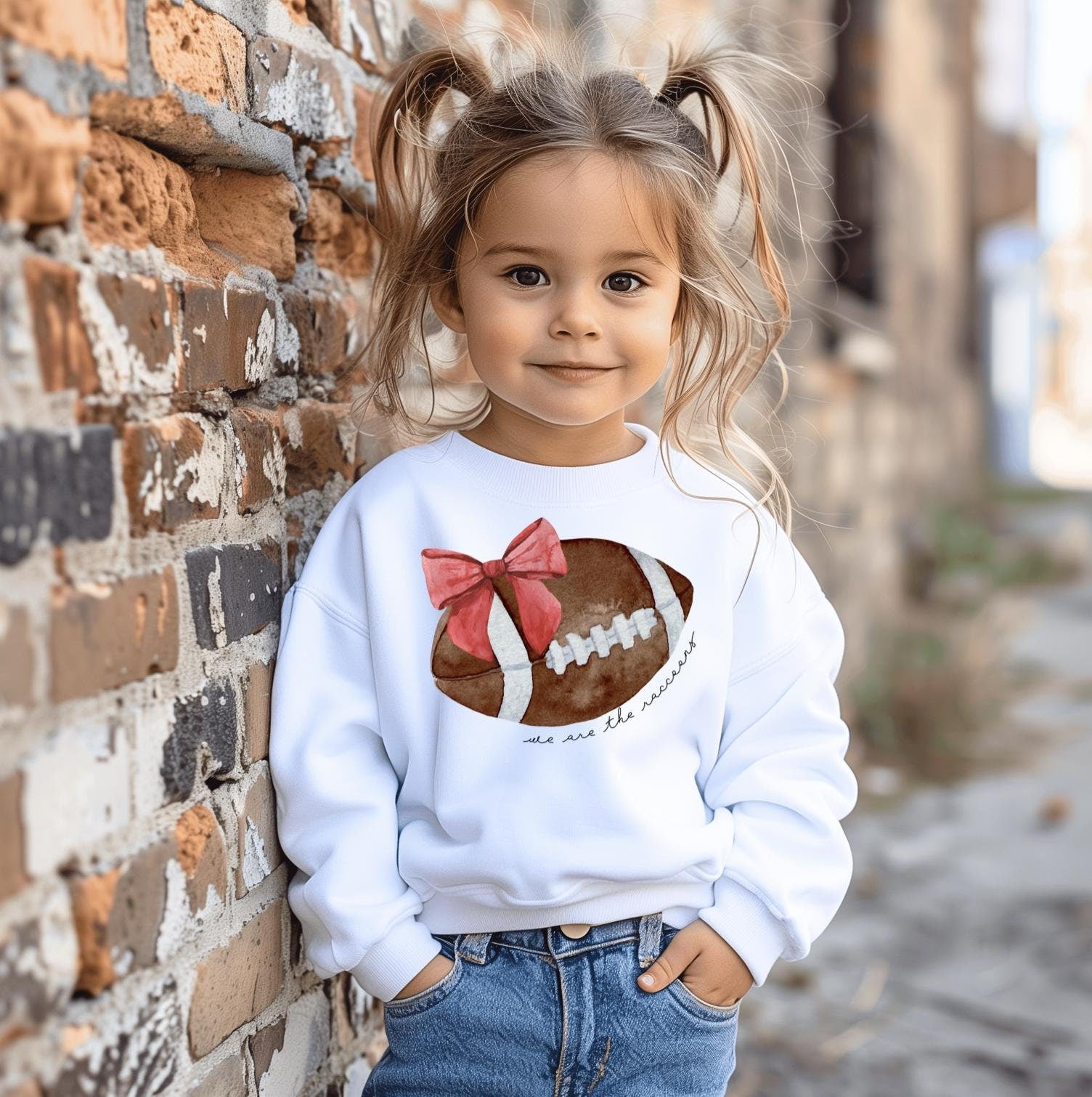 Custom Kids Football Bow Sweatshirt, Toddler Mascot Shirt, Cute School Spirit Tee, Girls Cheer Top, Sister Football Shirt, Football sweater  CUSFB