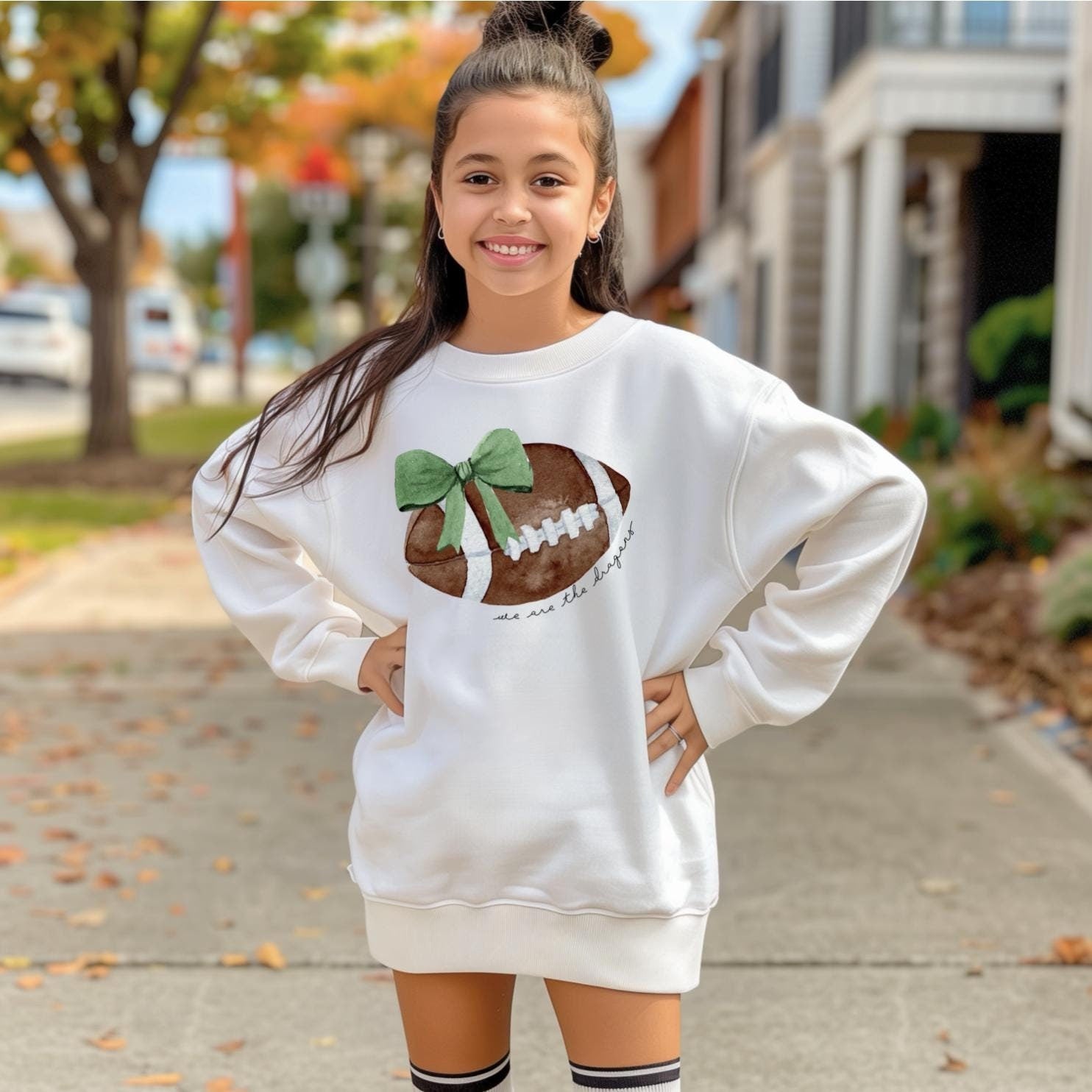 Custom Kids Football Bow Sweatshirt, Toddler Mascot Shirt, Cute School Spirit Tee, Girls Cheer Top, Sister Football Shirt, Football sweater  CUSFB