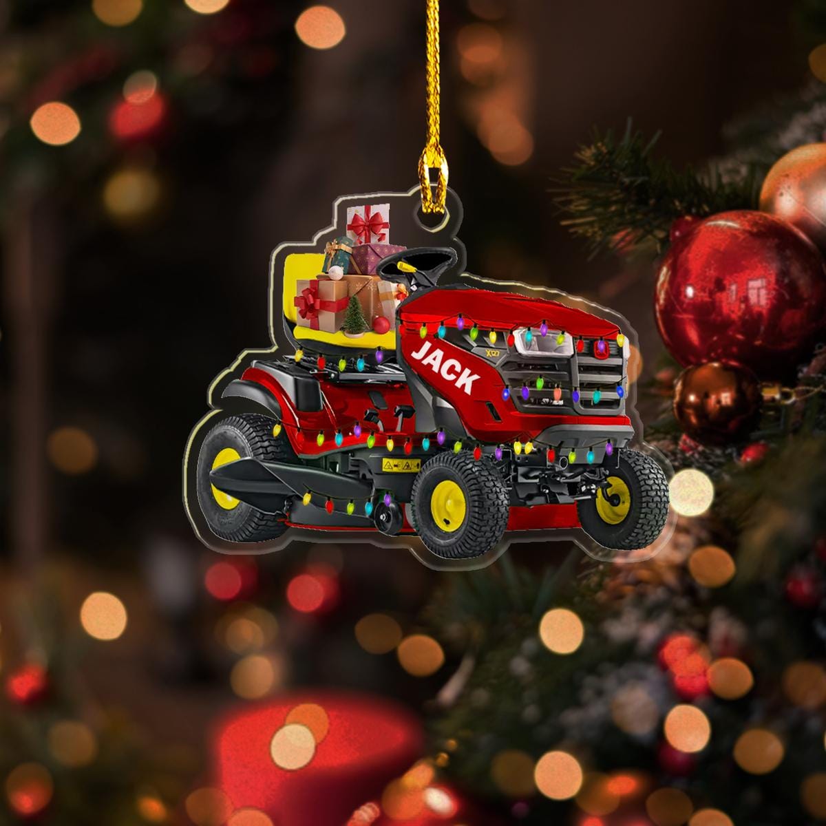 Custom Lawn Mowers Xmas Light 2D Flat Ornament 2024, Personalized Lawn Mower Machine Ornament, Gift For Farmer Christmas Ornament ORNO5