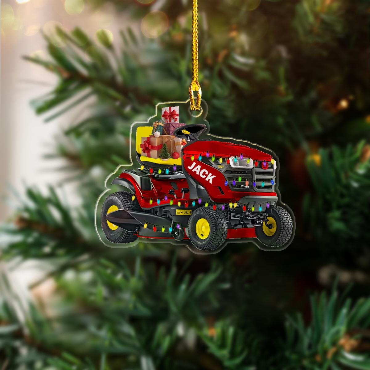 Custom Lawn Mowers Xmas Light 2D Flat Ornament 2024, Personalized Lawn Mower Machine Ornament, Gift For Farmer Christmas Ornament ORNO5