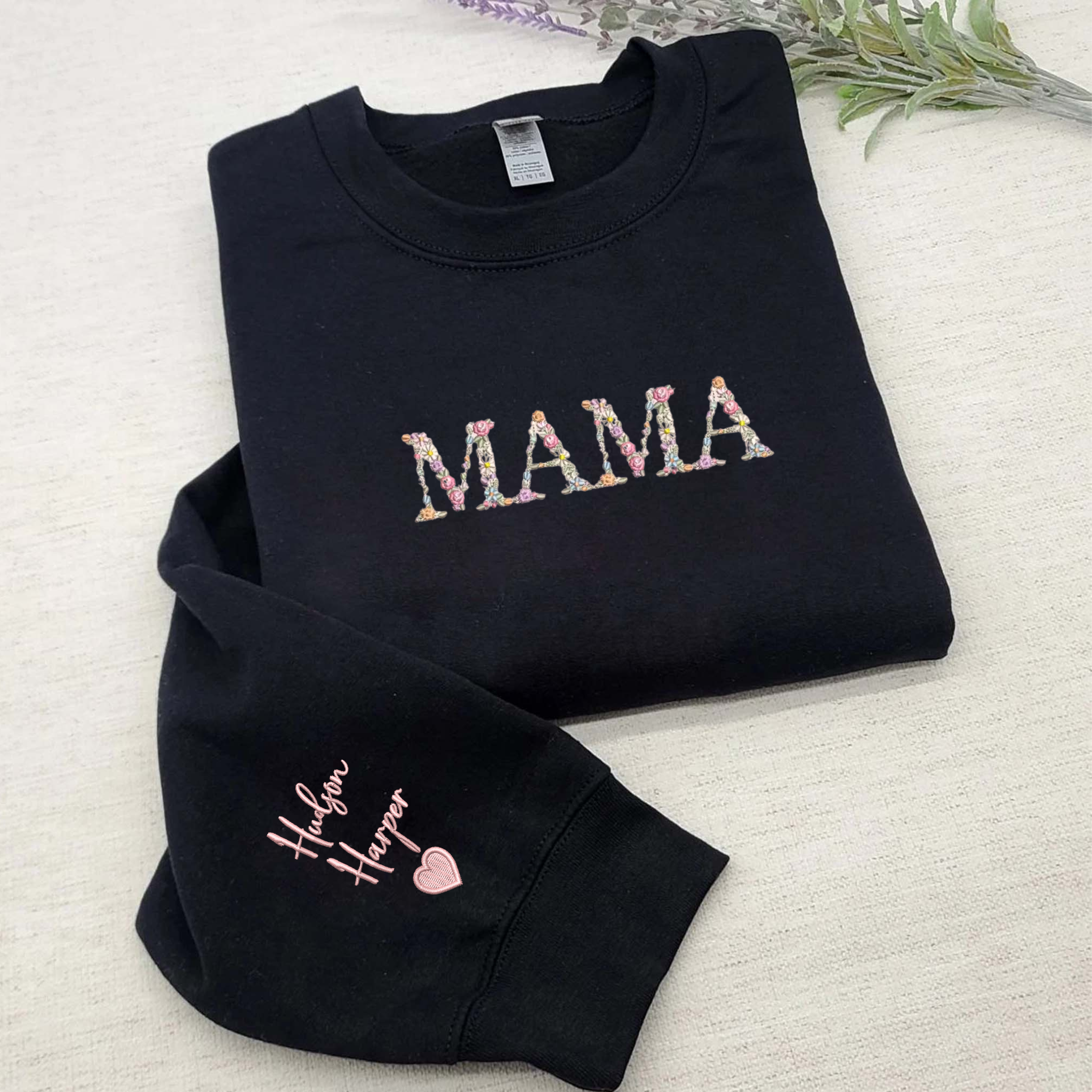 Custom Mama Crewneck Sweatshirt with Floral Embroidery Letter, Unique Gifts For New Moms EM2