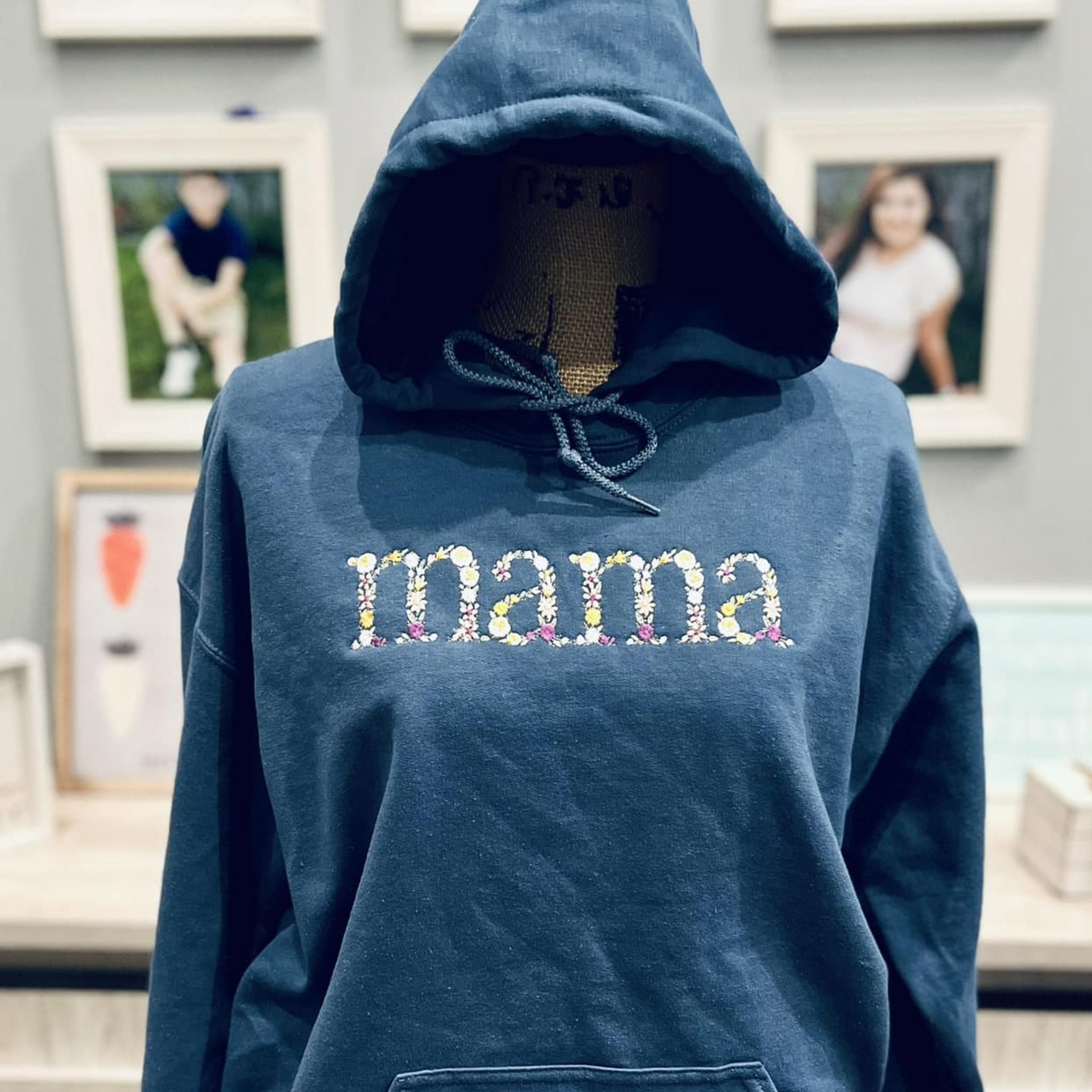 Custom Mama Floral Embroidered Hoodie With Kids Name On Sleeve, Gift For Mother's Day EM1