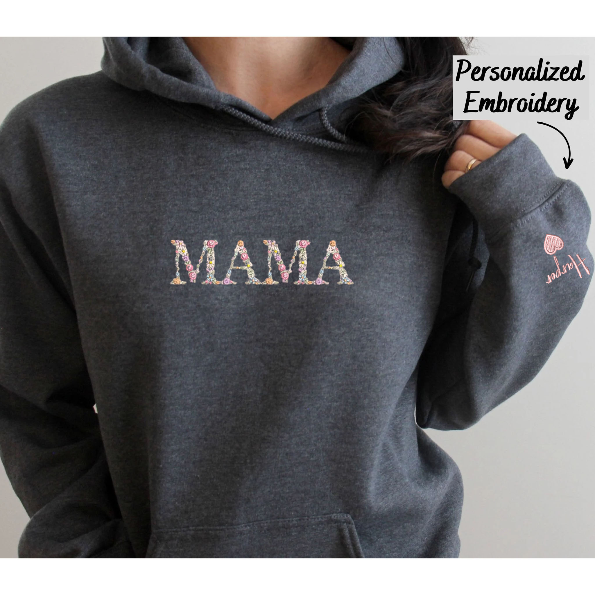 Custom Mama Hoodie with Floral Embroidery Letter, Unique Gifts For New Moms EM2