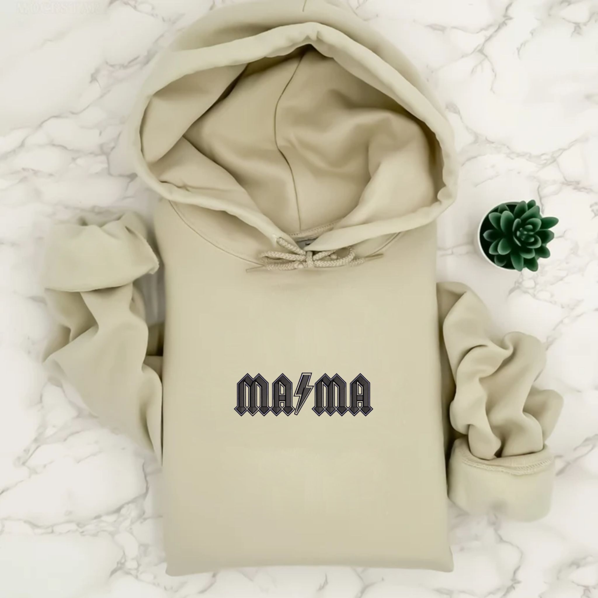 Custom Mama Lightning Bolt Embroidery Hoodie, Personalized Hoodie With Initial On Sleeve EM5