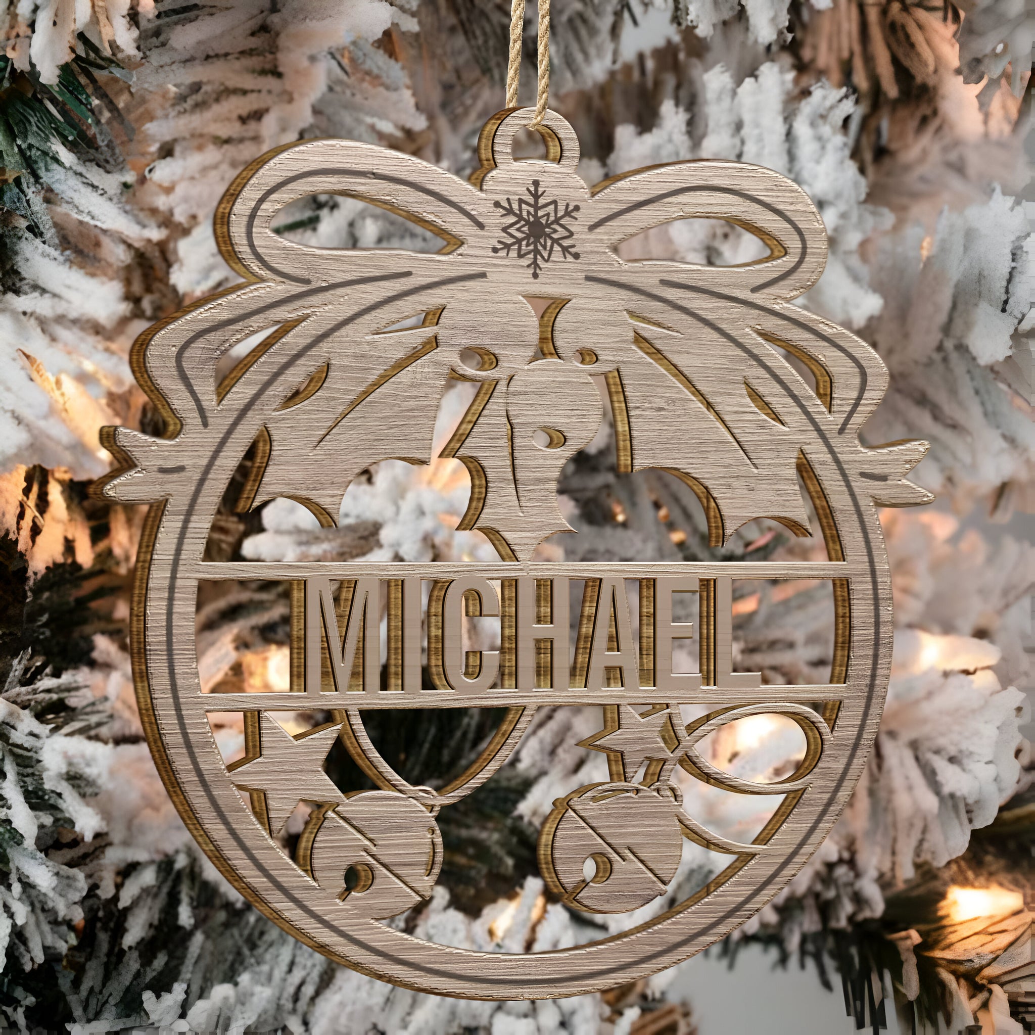 Custom Name Christmas Bauble - Gift For Family - Personalized Wooden Cutout Ornament ORN0310