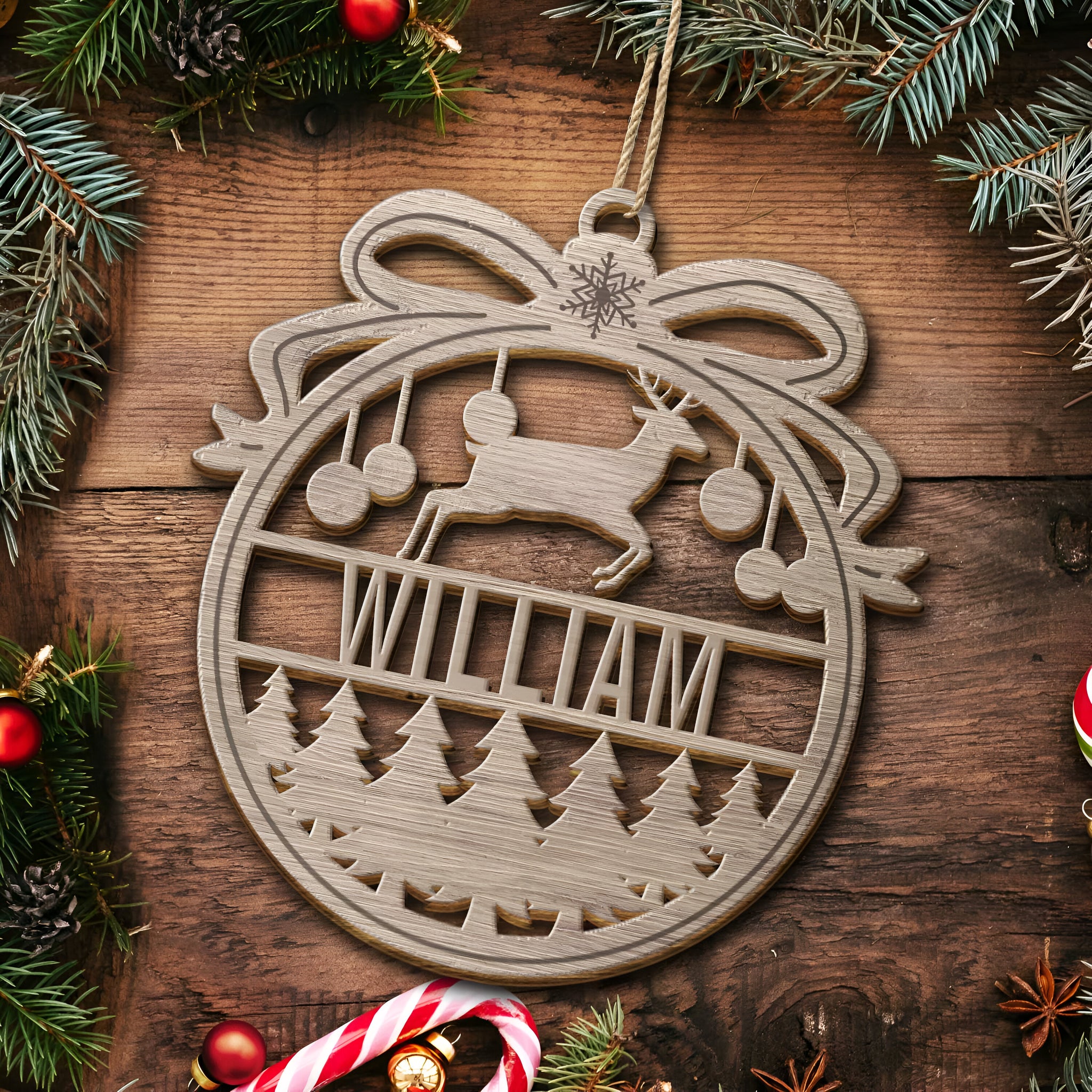 Custom Name Christmas Bauble - Gift For Family - Personalized Wooden Cutout Ornament ORN0310