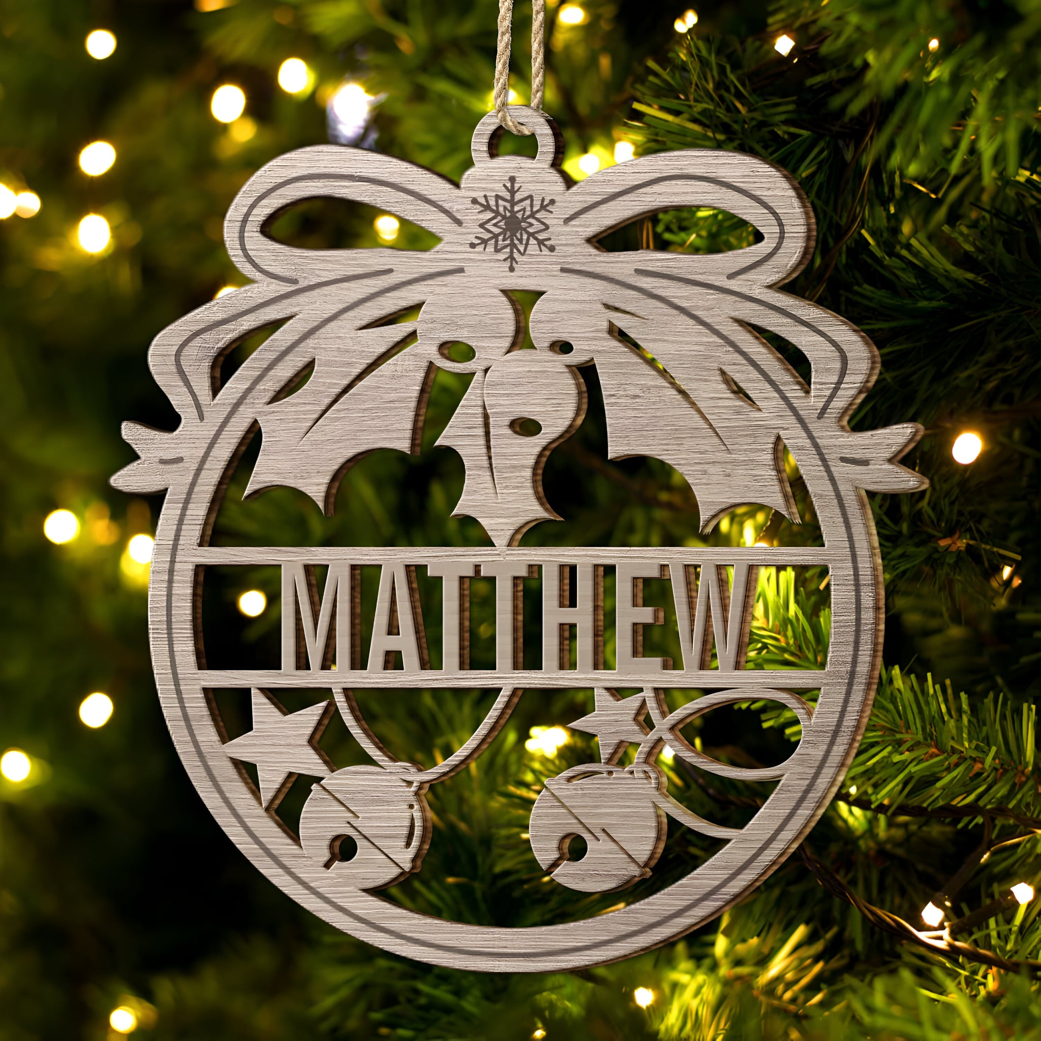 Custom Name Christmas Bauble - Gift For Family - Personalized Wooden Cutout Ornament ORN0310