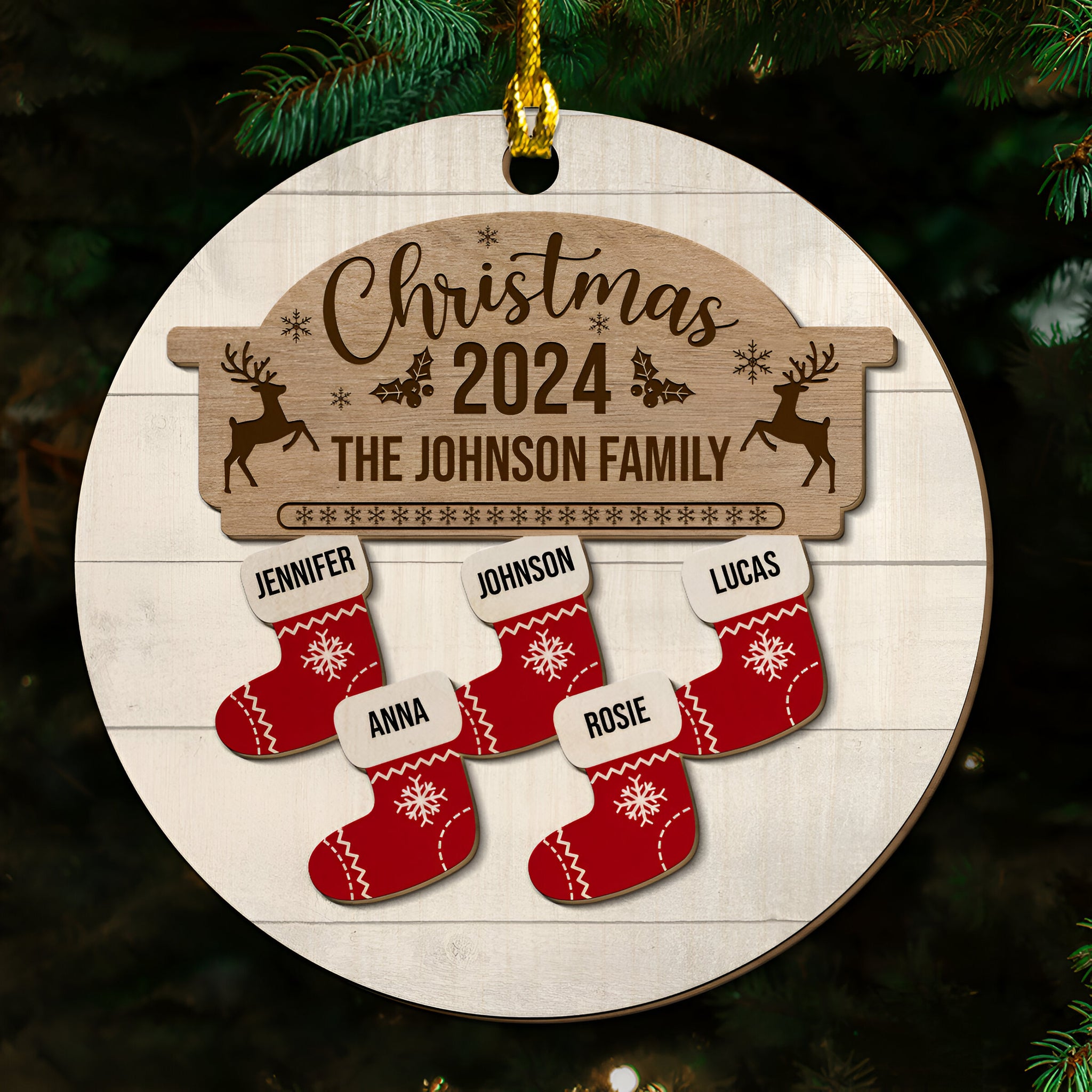 Custom Name Christmas Socks - Personalized Custom 2-layered Wood Ornament ORN0710