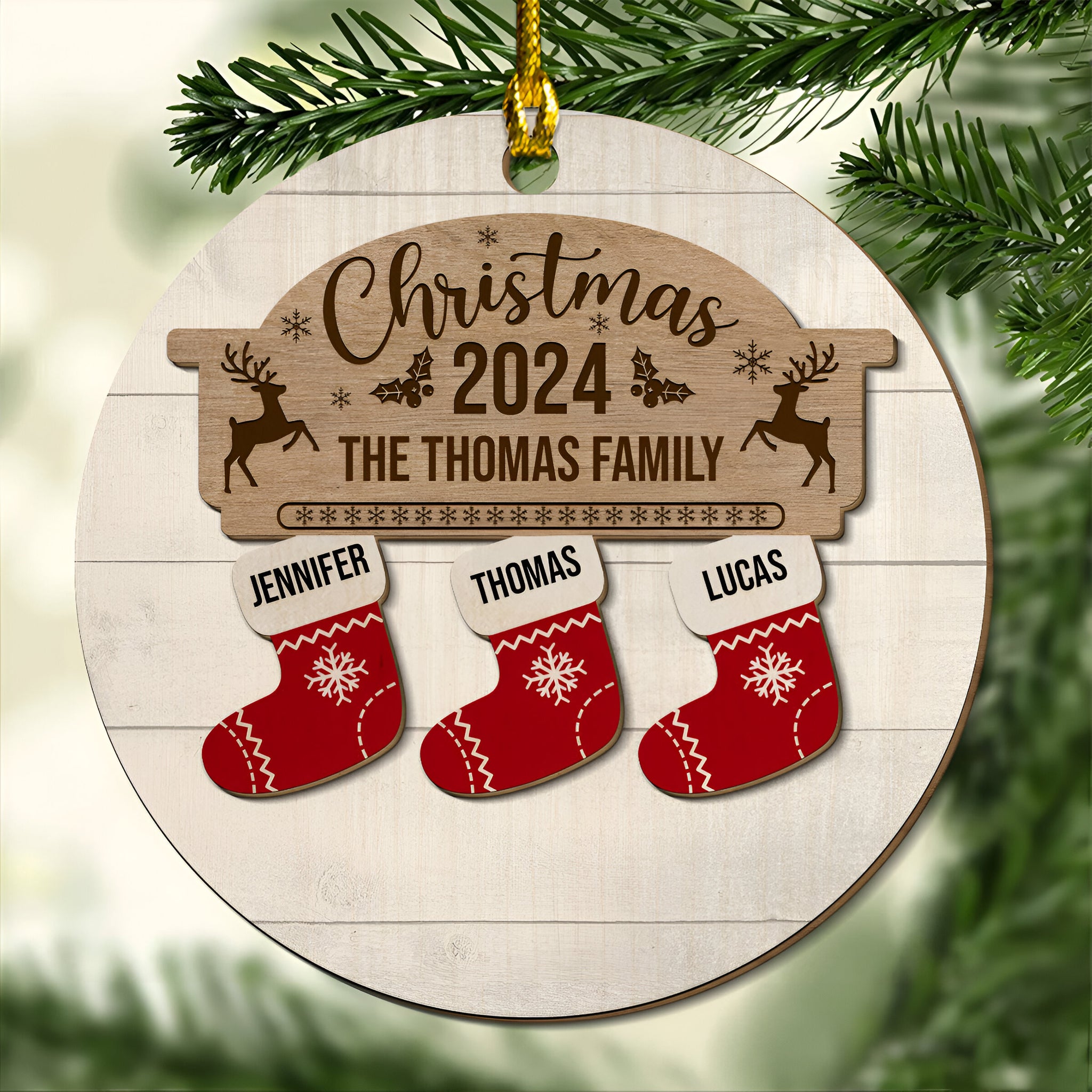 Custom Name Christmas Socks - Personalized Custom 2-layered Wood Ornament ORN0710