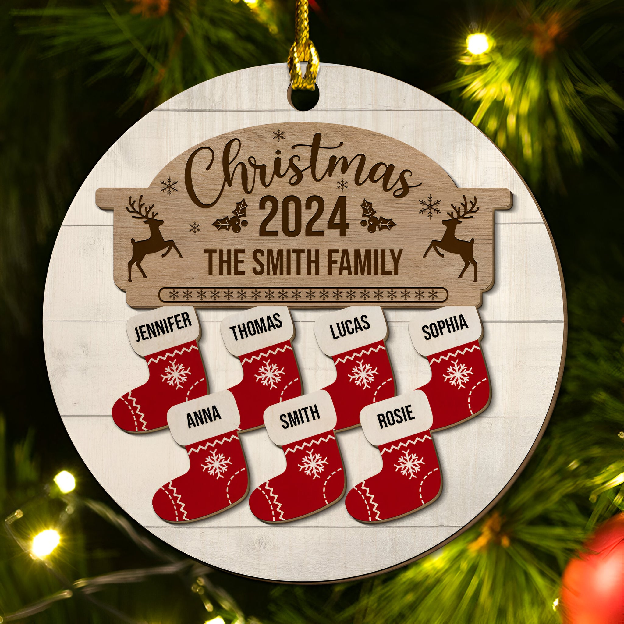 Custom Name Christmas Socks - Personalized Custom 2-layered Wood Ornament ORN0710