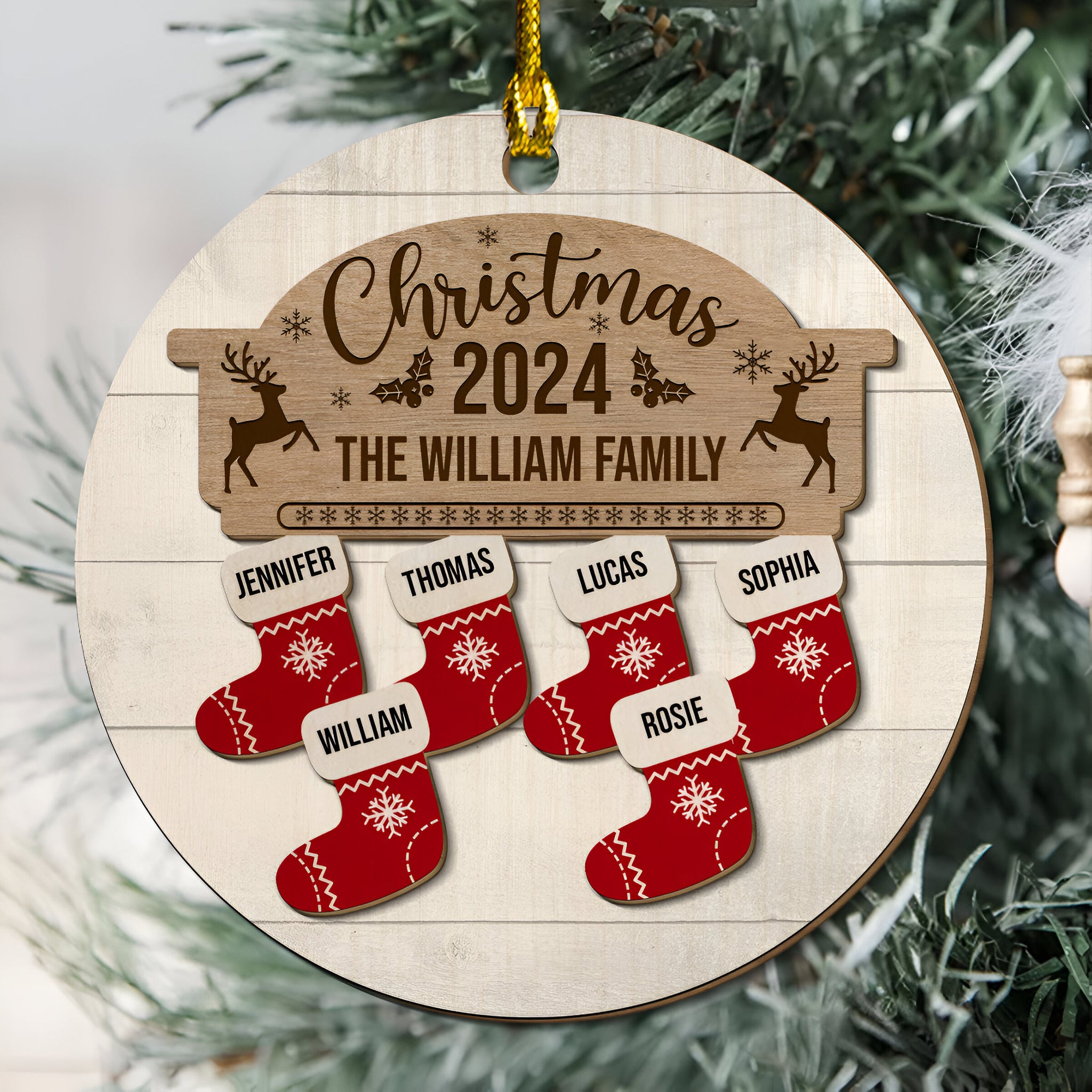 Custom Name Christmas Socks - Personalized Custom 2-layered Wood Ornament ORN0710