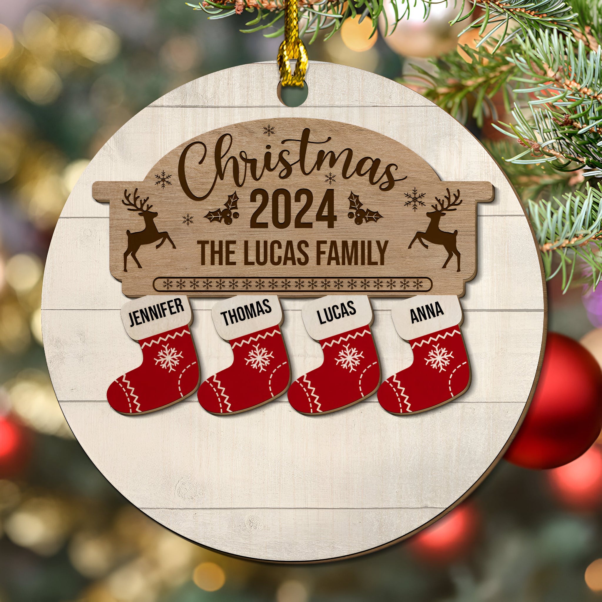 Custom Name Christmas Socks - Personalized Custom 2-layered Wood Ornament ORN0710