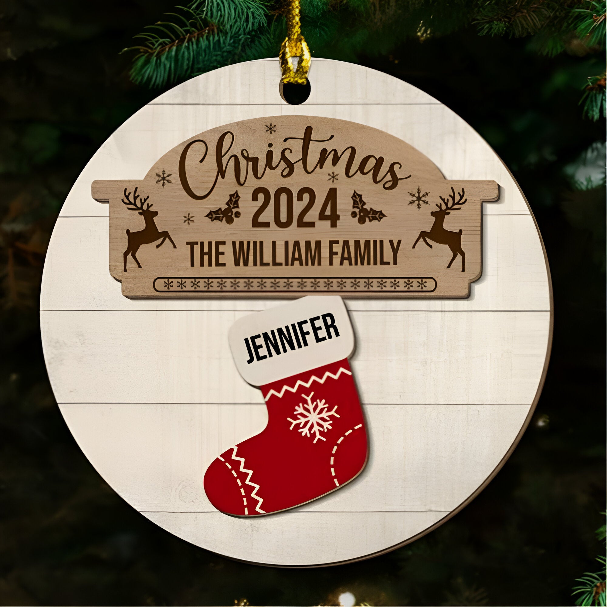 Custom Name Christmas Socks - Personalized Custom 2-layered Wood Ornament ORN0710