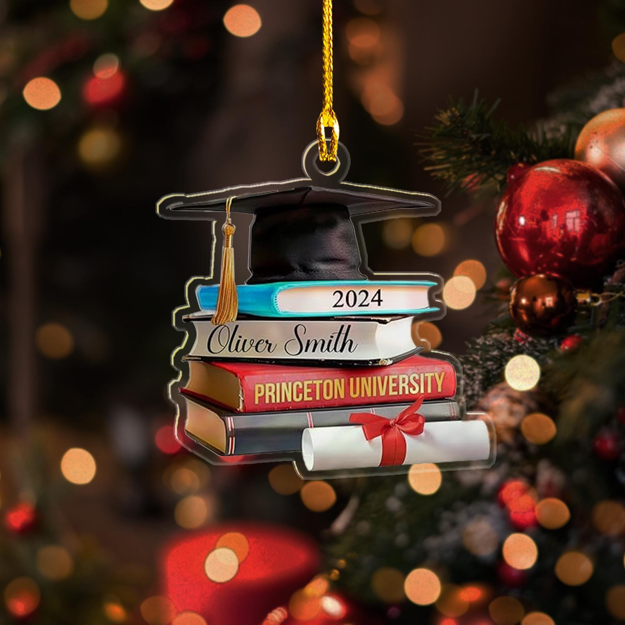 Custom Name Class of 2024 2D Flat Ornaments, Personalized Graduation Diploma Hat Acrylic Ornament, Grad Party Congratulations Ornament ORNO5