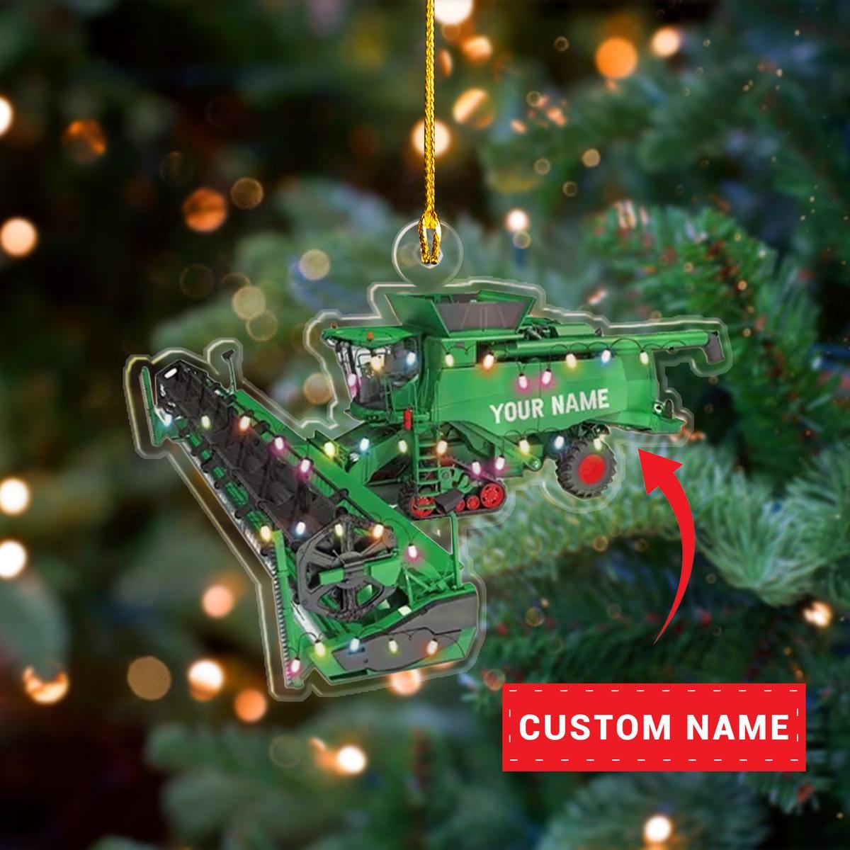 Custom Name Combine Harvester Light 2D Flat  Ornament, Love Combine Harvester Christmas Ornament, Christmas Combine Harvester Ornament ORNO5